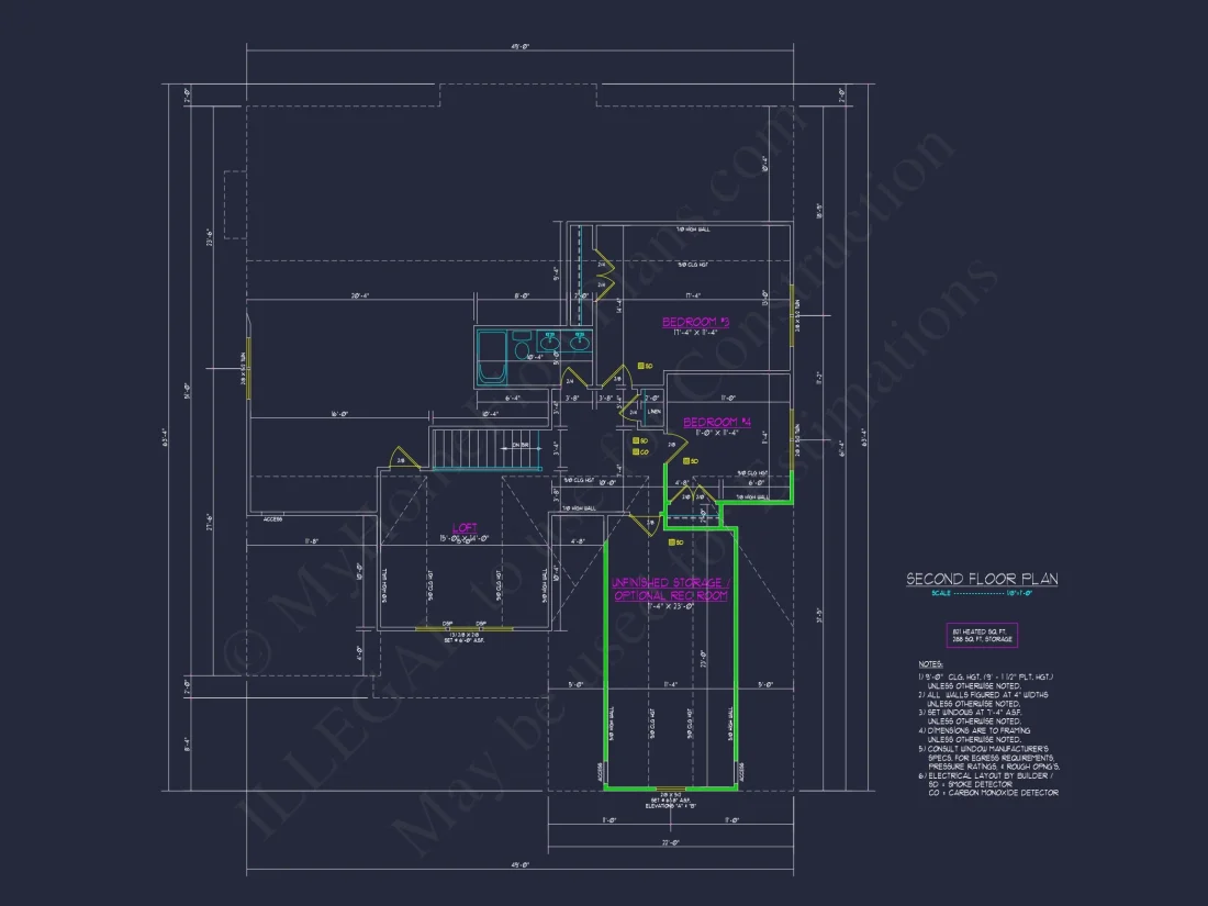 Craftsman house Floor Plan with 1.5 Stories and CAD Designs