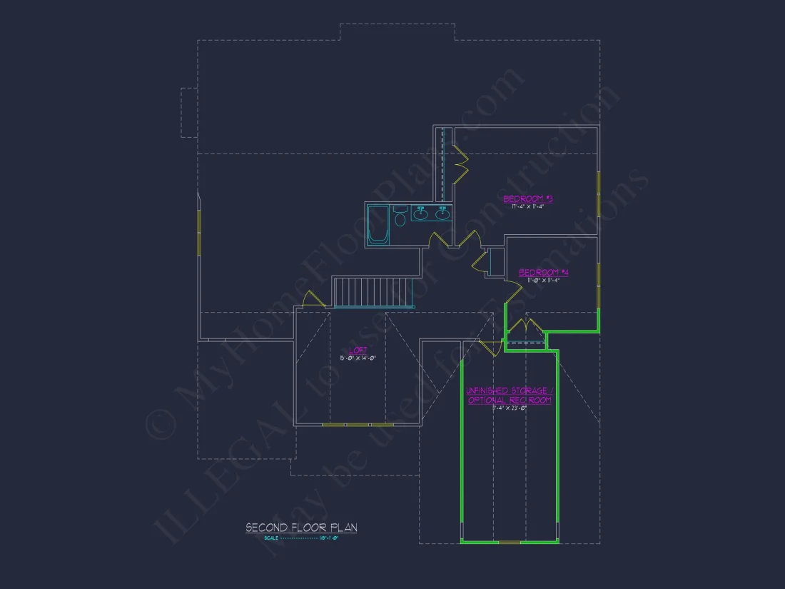 Craftsman house Floor Plan with 1.5 Stories and CAD Designs