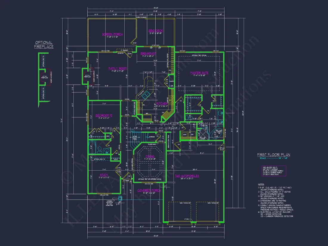 Craftsman house Floor Plan with 1.5 Stories and CAD Designs