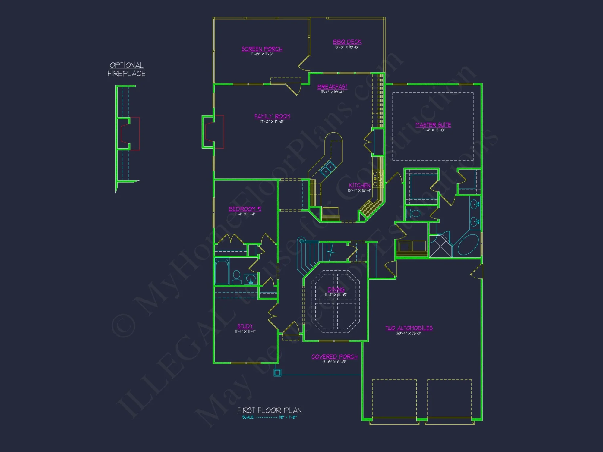 Craftsman house Floor Plan with 1.5 Stories and CAD Designs