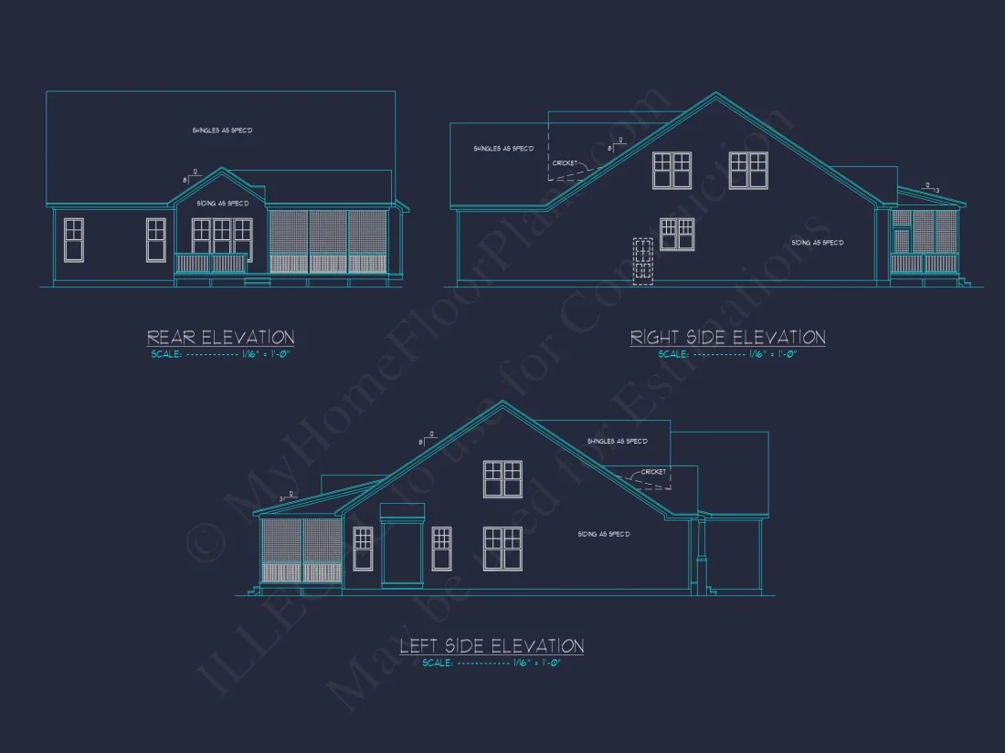 Craftsman house Floor Plan with 1.5 Stories and CAD Designs