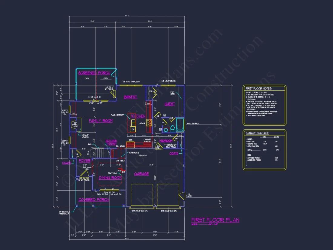 Modern Craftsman house Plan with 4 Beds and 3 Baths in CAD Designs