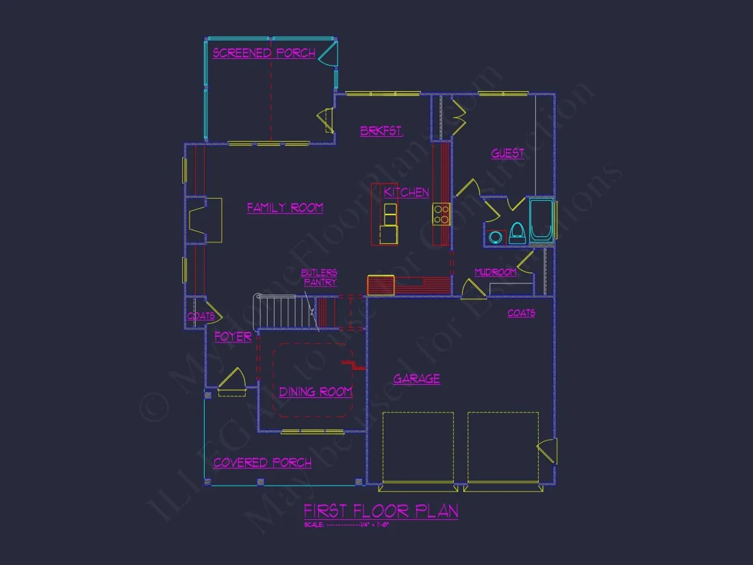 Modern Craftsman house Plan with 4 Beds and 3 Baths in CAD Designs