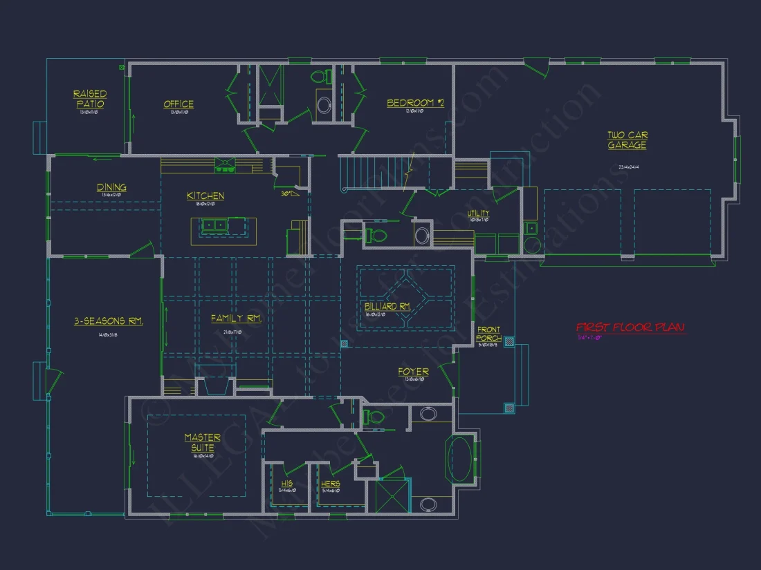 "Four-bedroom craftsman style house floor plan layout"