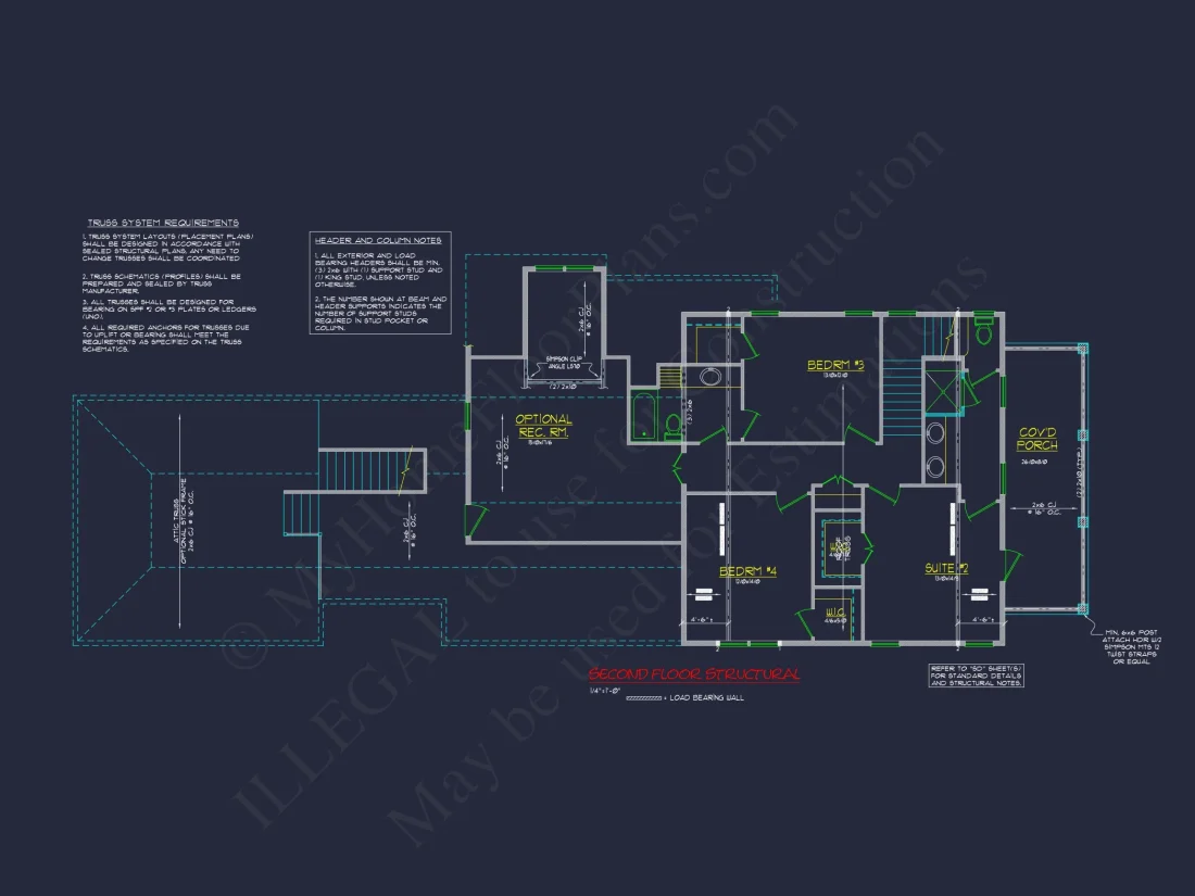 Traditional Charleston house Plan: 2-Story, 3-4 BR, 2-Car