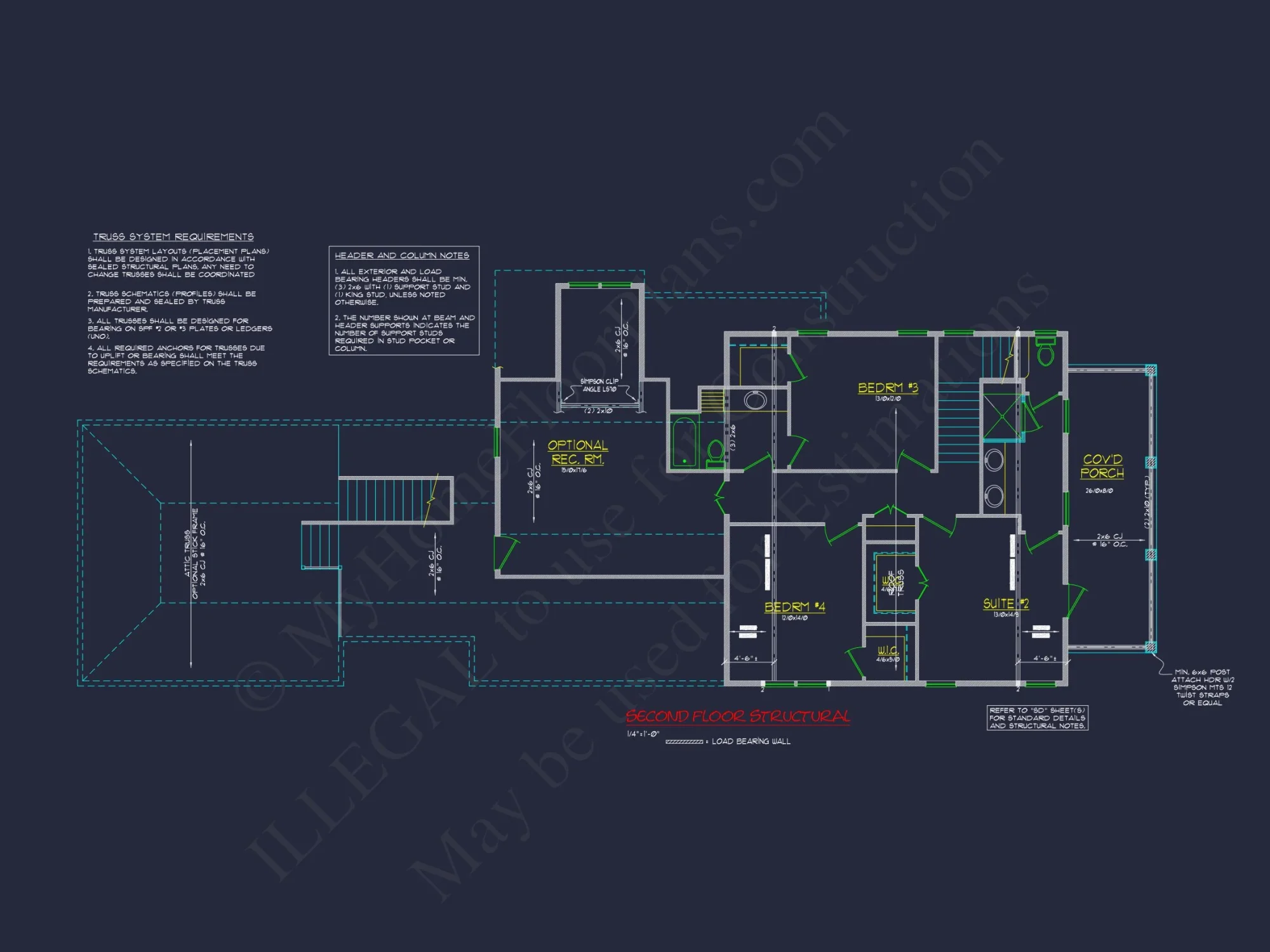 Traditional Charleston house Plan: 2-Story, 3-4 BR, 2-Car
