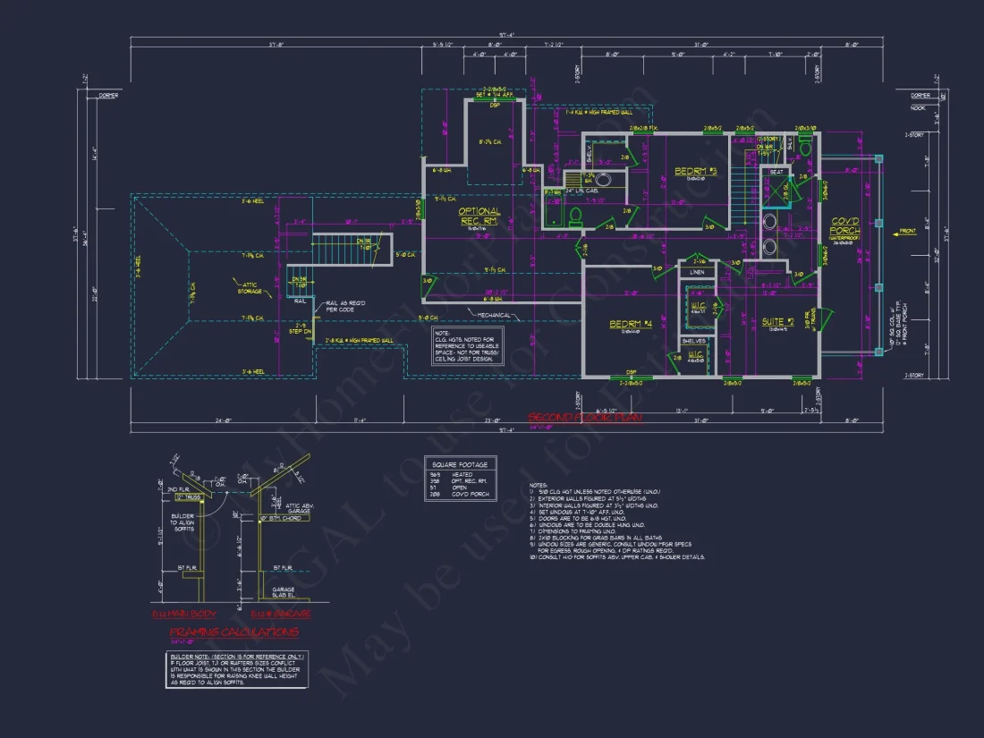Traditional Charleston house Plan: 2-Story, 3-4 BR, 2-Car