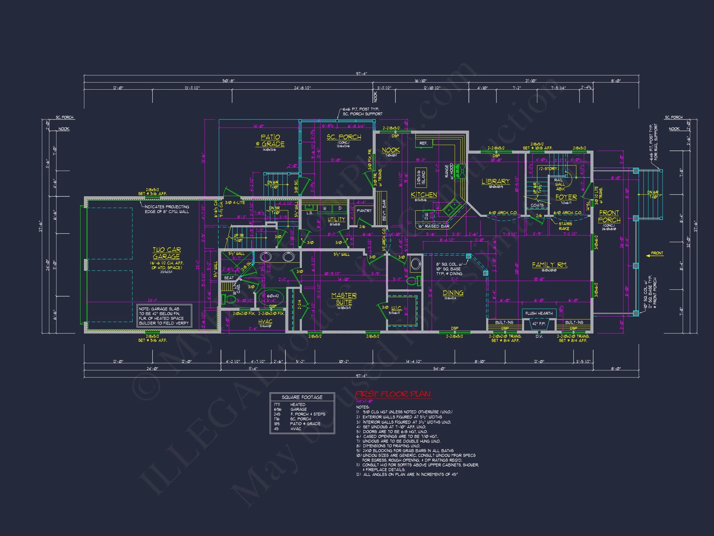 Traditional Charleston house Plan: 2-Story, 3-4 BR, 2-Car