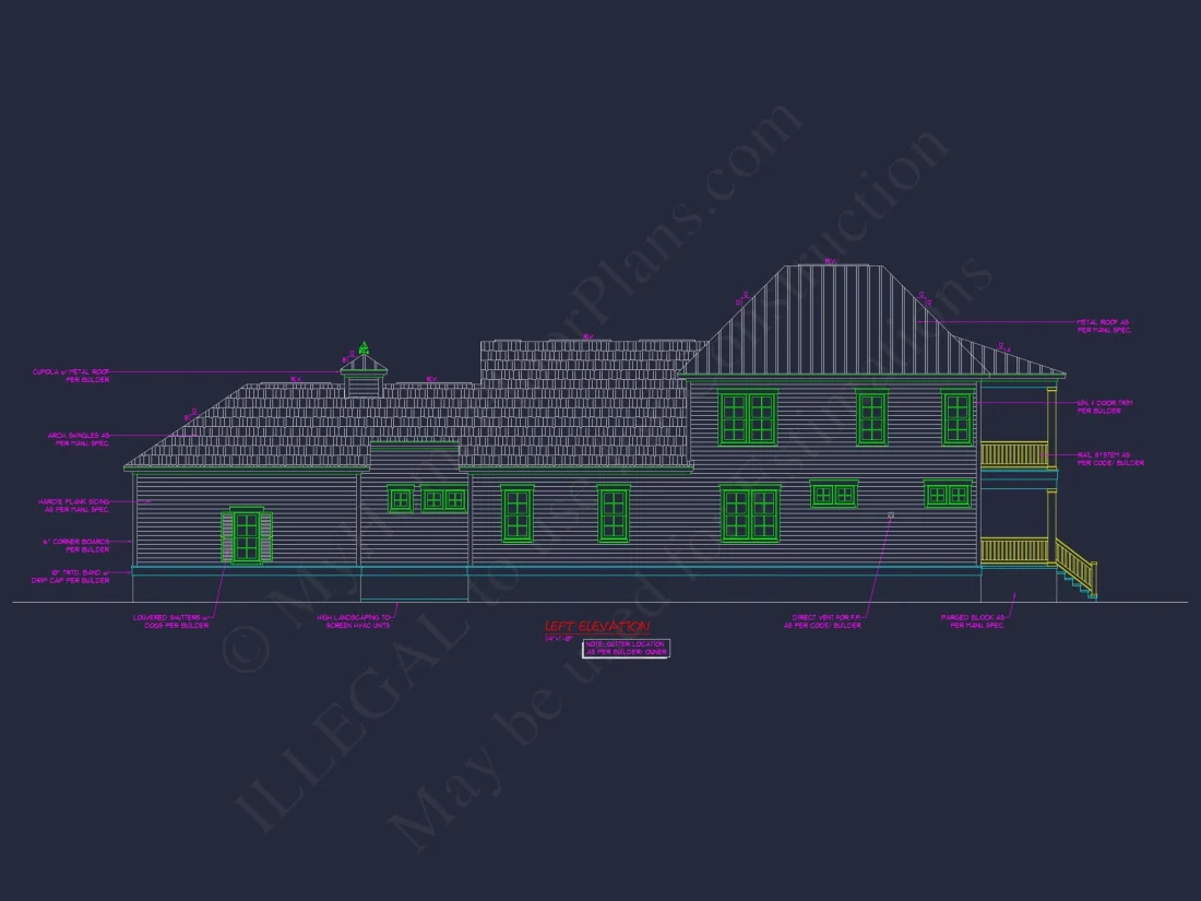 Traditional Charleston house Plan: 2-Story, 3-4 BR, 2-Car