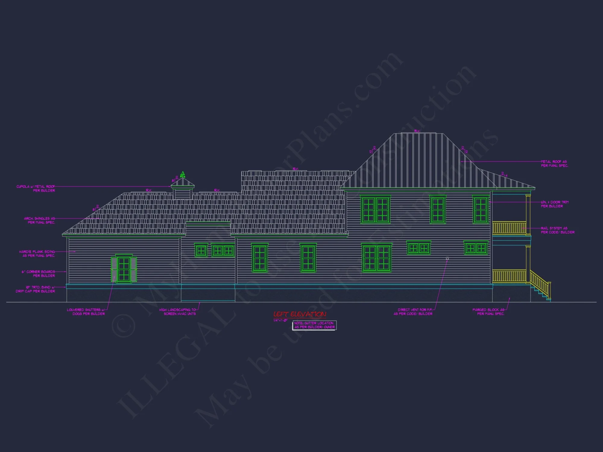 Traditional Charleston house Plan: 2-Story, 3-4 BR, 2-Car