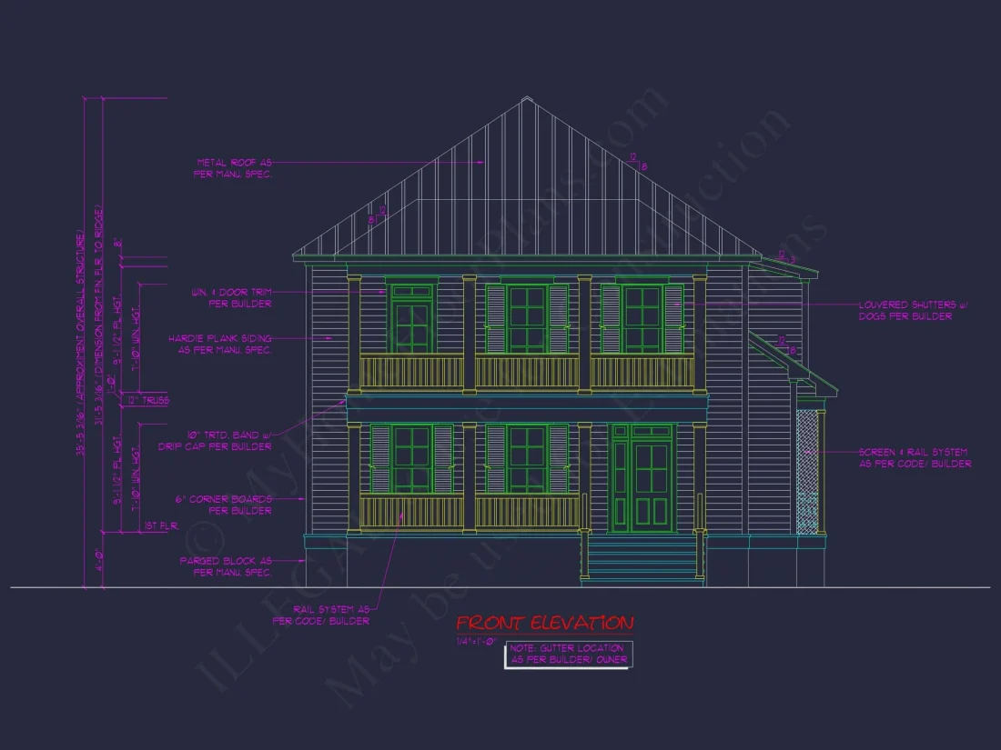Traditional Charleston house Plan: 2-Story, 3-4 BR, 2-Car