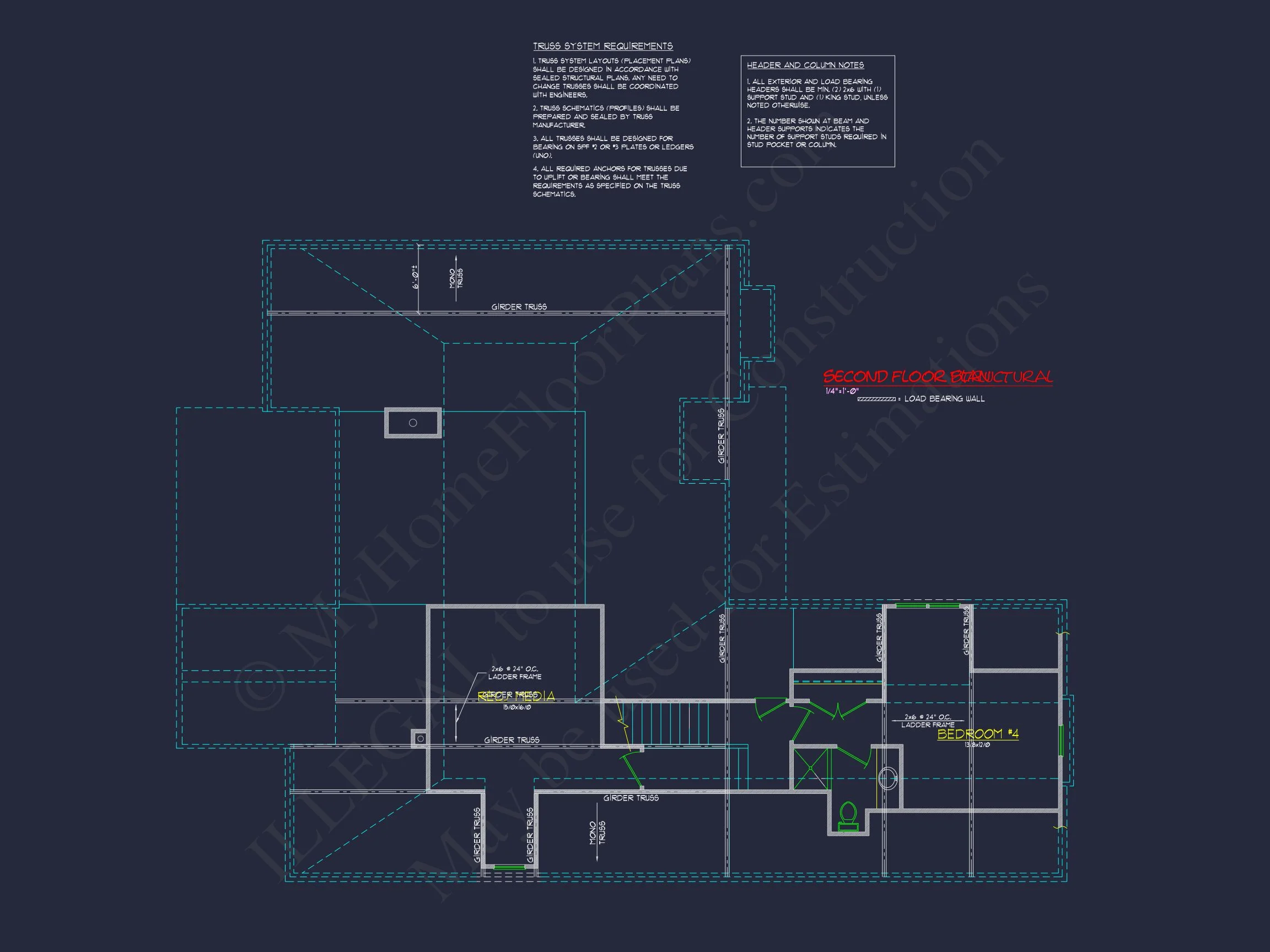 2-Story, 5-Bed Traditional house Floor Plan & Blueprint