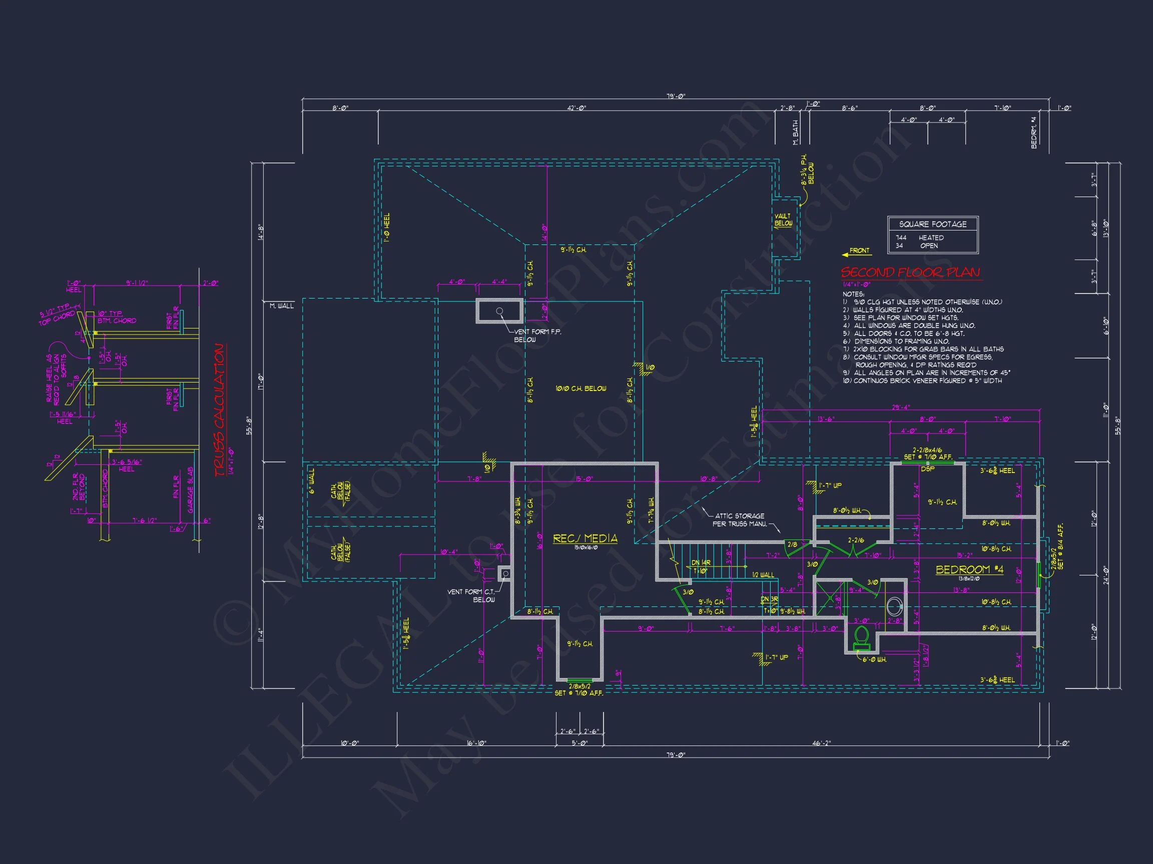 2-Story, 5-Bed Traditional house Floor Plan & Blueprint