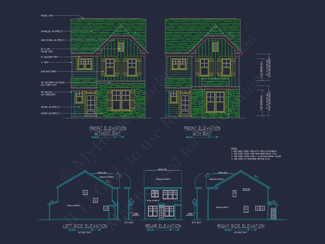 Craftsman house Plan with 2-Story Design and CAD Blueprint