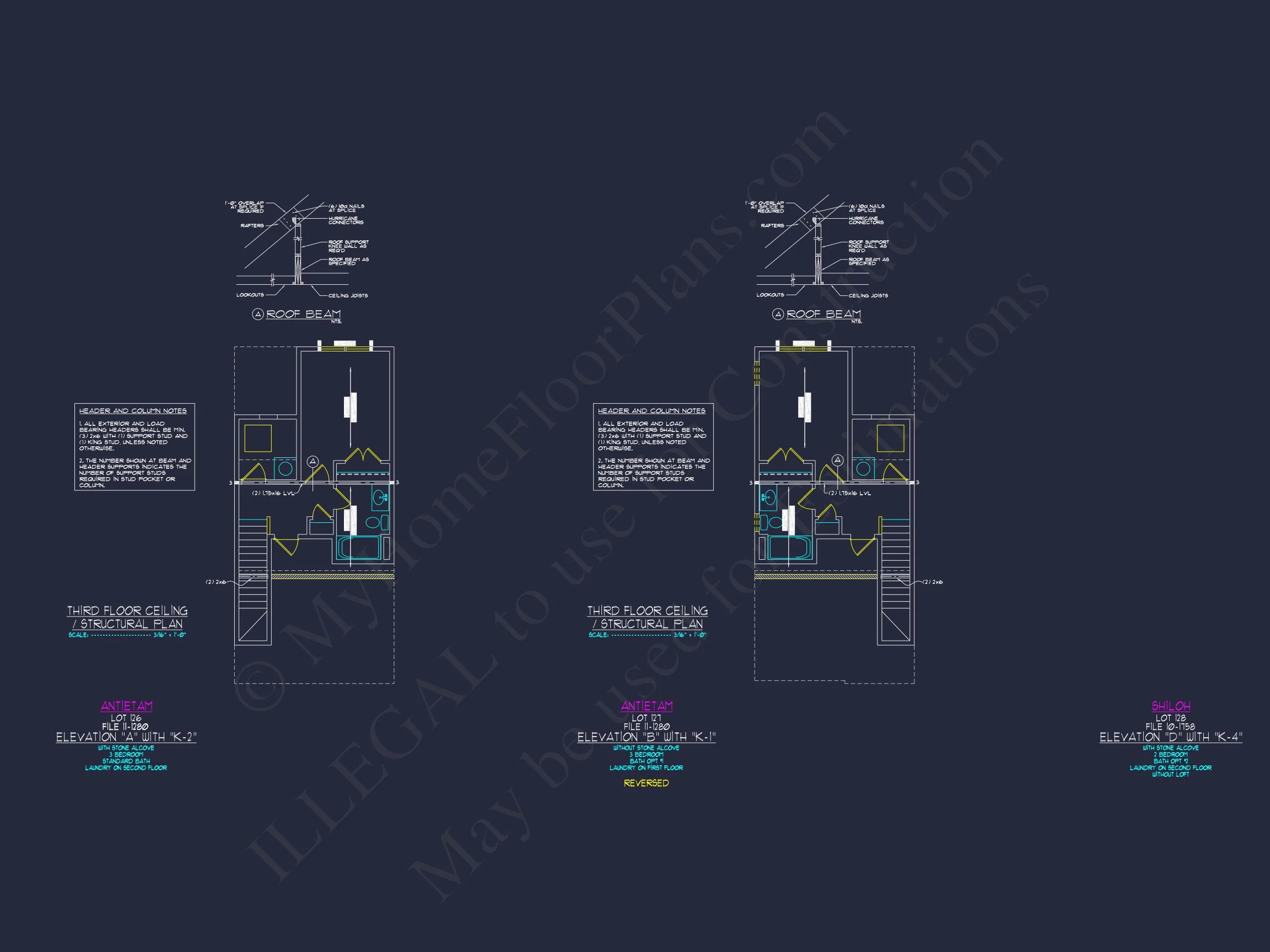 3-Bedroom Townhome Designs with Detailed Floor Plans and CAD