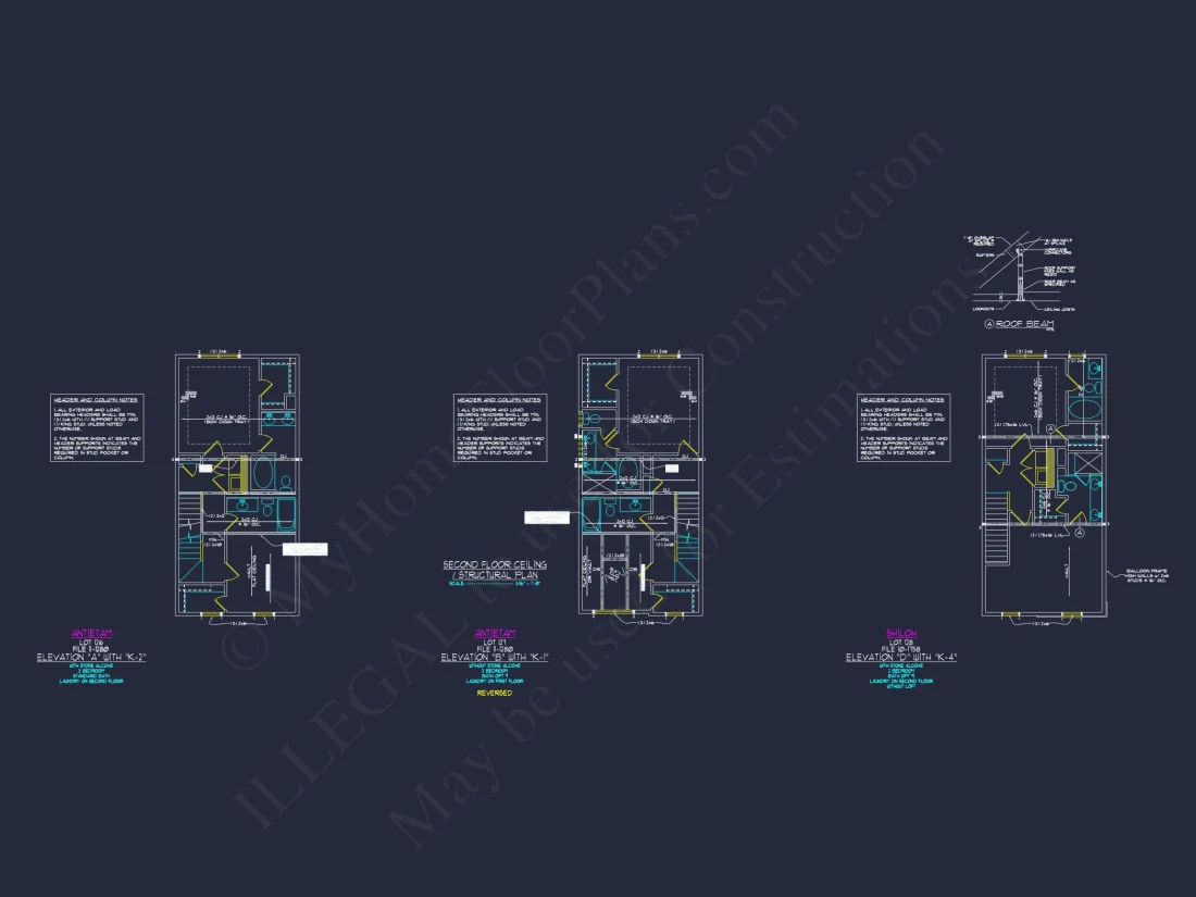 3-Bedroom Townhome Designs with Detailed Floor Plans and CAD