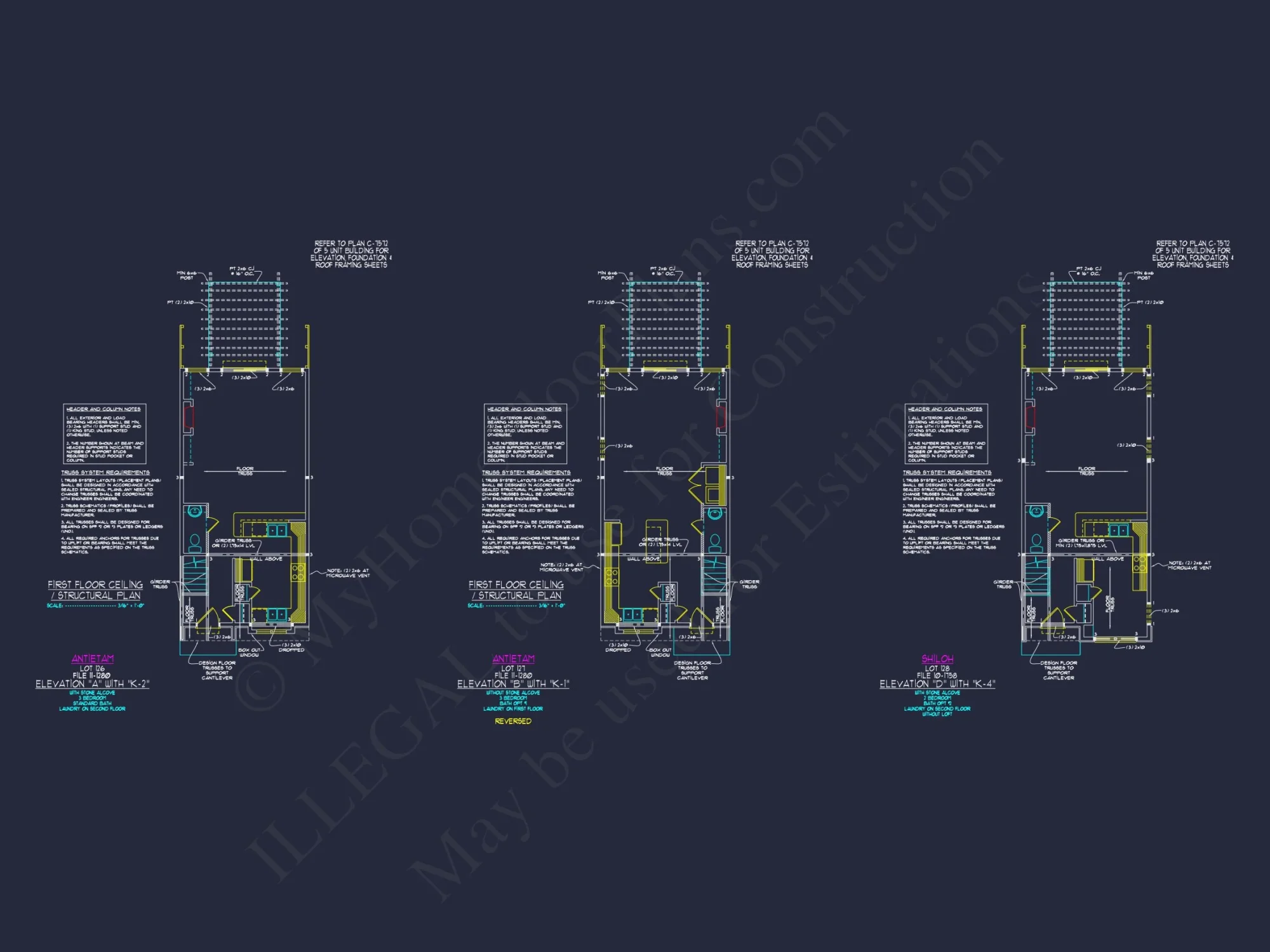 3-Bedroom Townhome Designs with Detailed Floor Plans and CAD