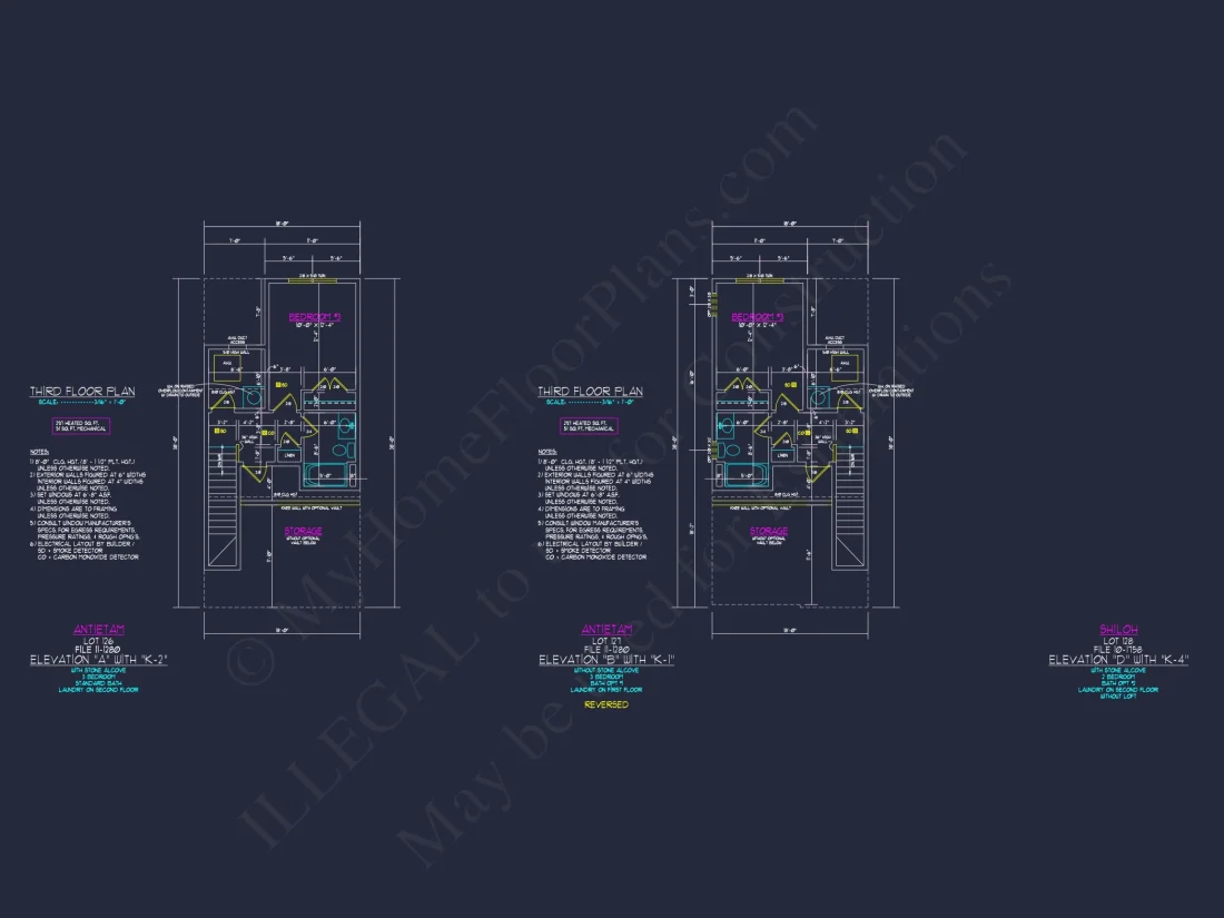 3-Bedroom Townhome Designs with Detailed Floor Plans and CAD