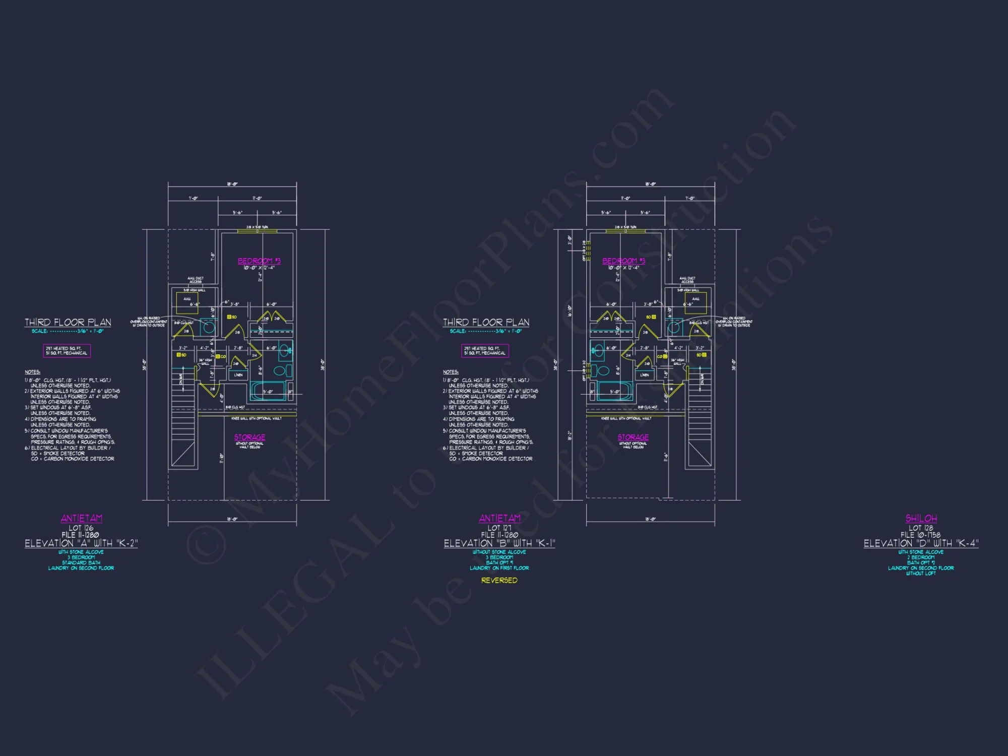 3-Bedroom Townhome Designs with Detailed Floor Plans and CAD