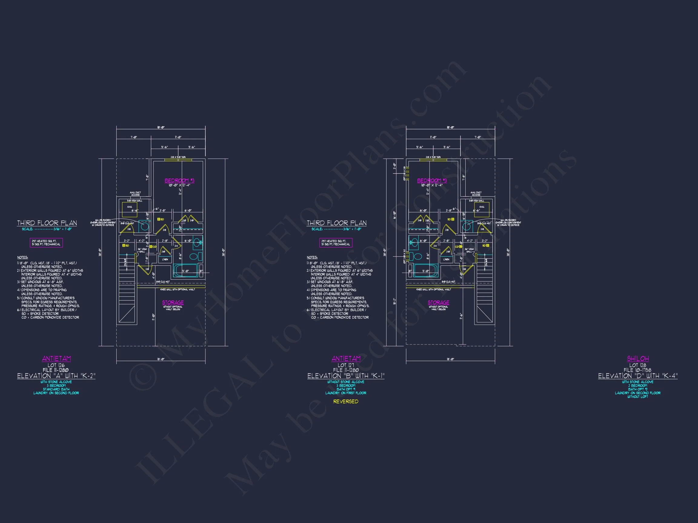 3-Bedroom Townhome Designs with Detailed Floor Plans and CAD