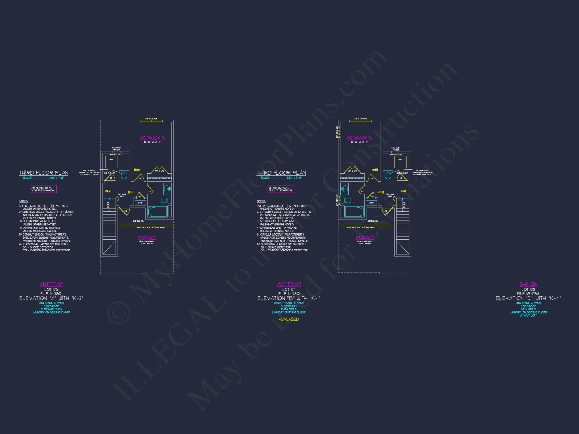 3-Bedroom Townhome Designs with Detailed Floor Plans and CAD