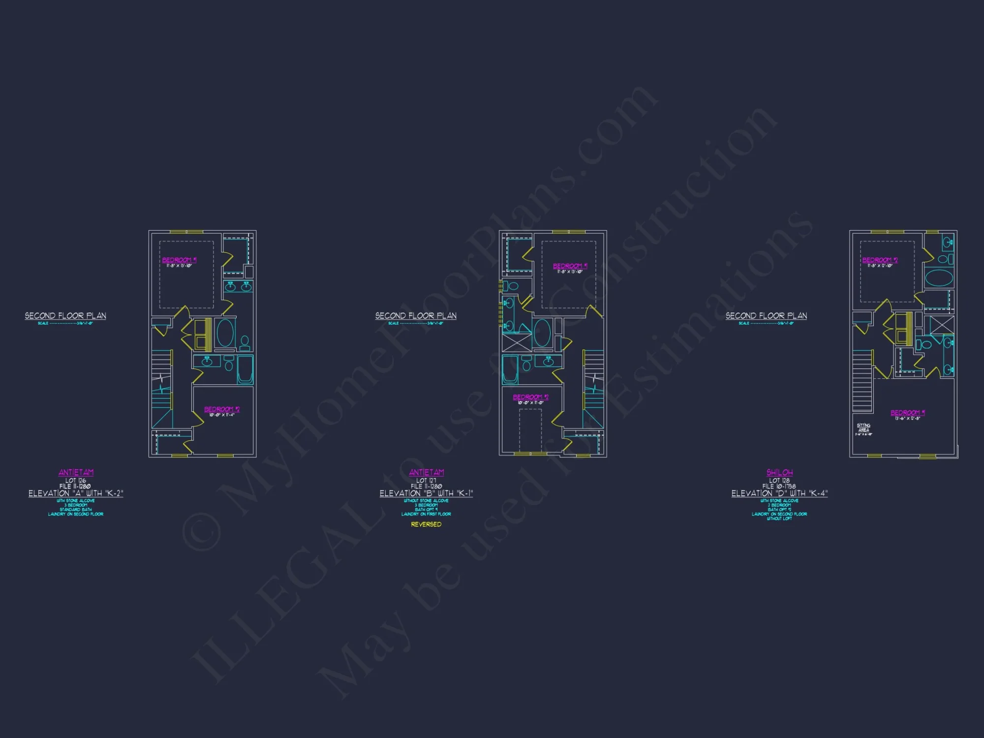 3-Bedroom Townhome Designs with Detailed Floor Plans and CAD