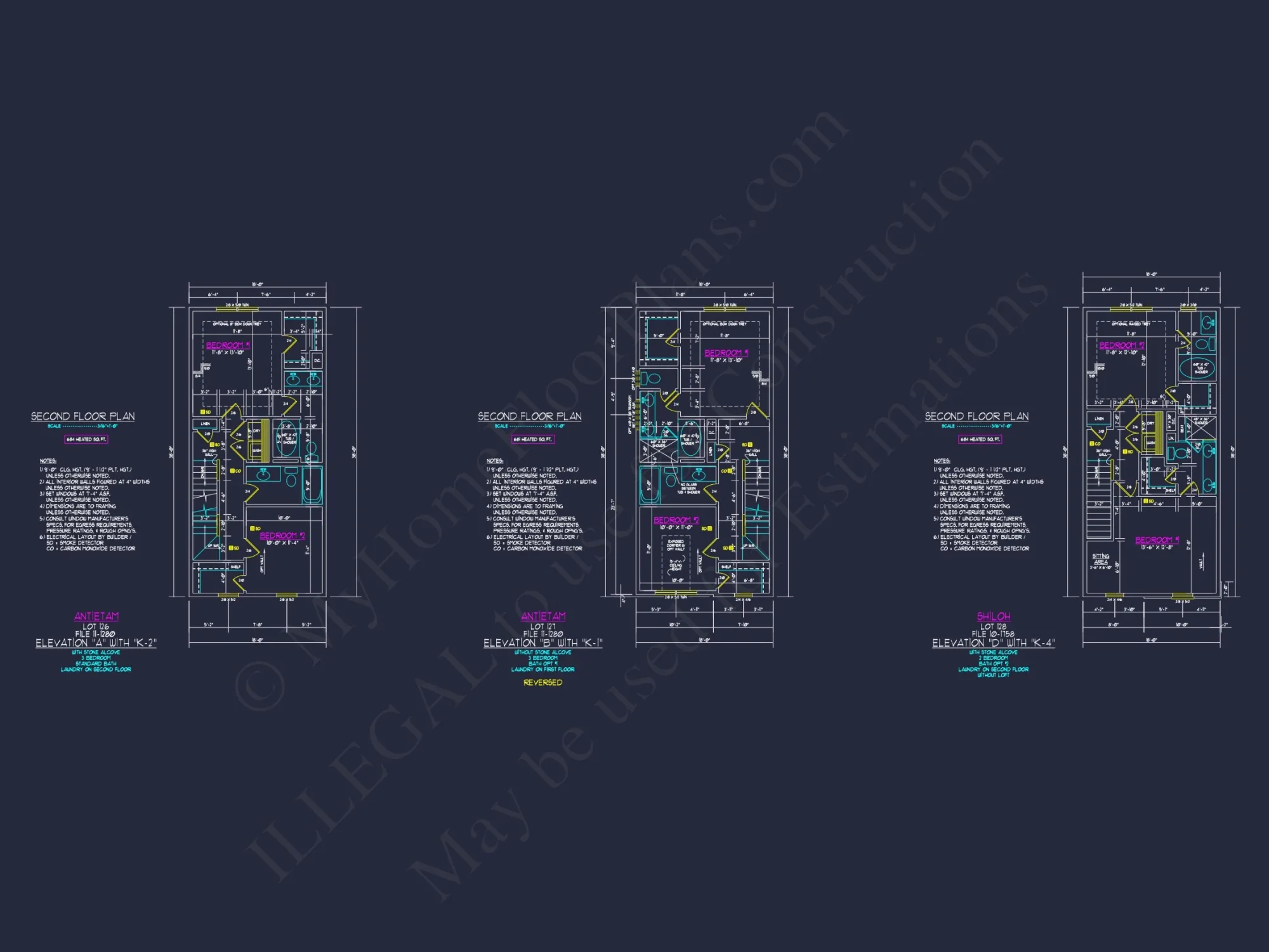 3-Bedroom Townhome Designs with Detailed Floor Plans and CAD