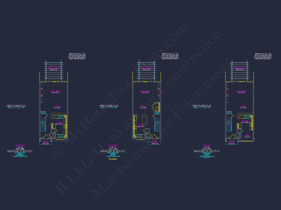 3-Bedroom Townhome Designs with Detailed Floor Plans and CAD