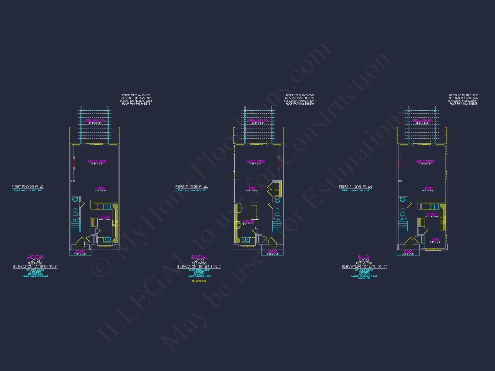 3-Bedroom Townhome Designs with Detailed Floor Plans and CAD