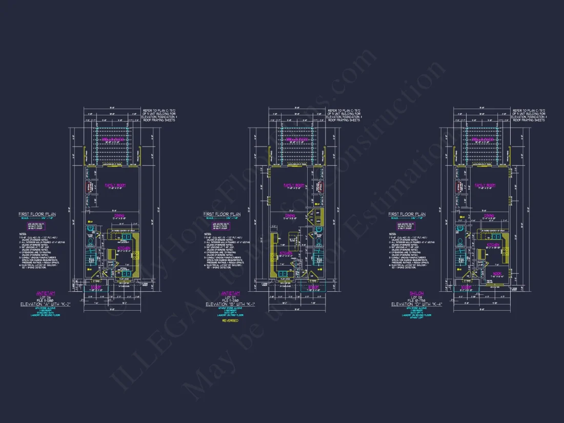 3-Bedroom Townhome Designs with Detailed Floor Plans and CAD