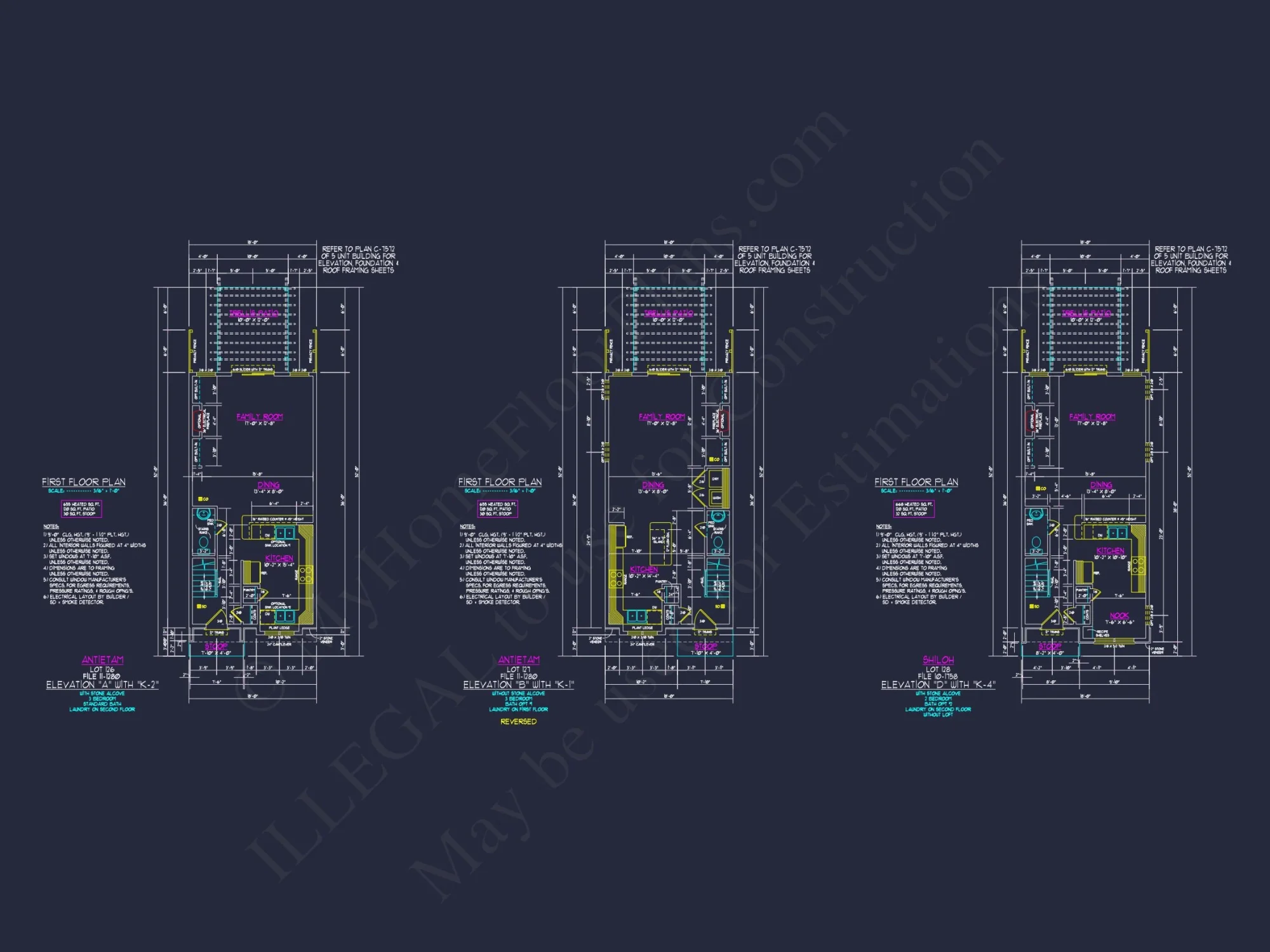 3-Bedroom Townhome Designs with Detailed Floor Plans and CAD