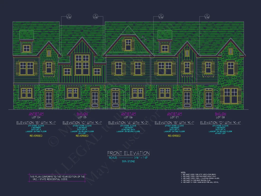3-Bedroom Townhome Designs with Detailed Floor Plans and CAD