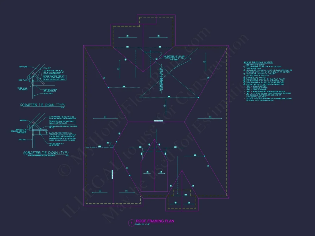 Stunning CAD house Floor Plan with 1.5 Stories and 3 Bedrooms