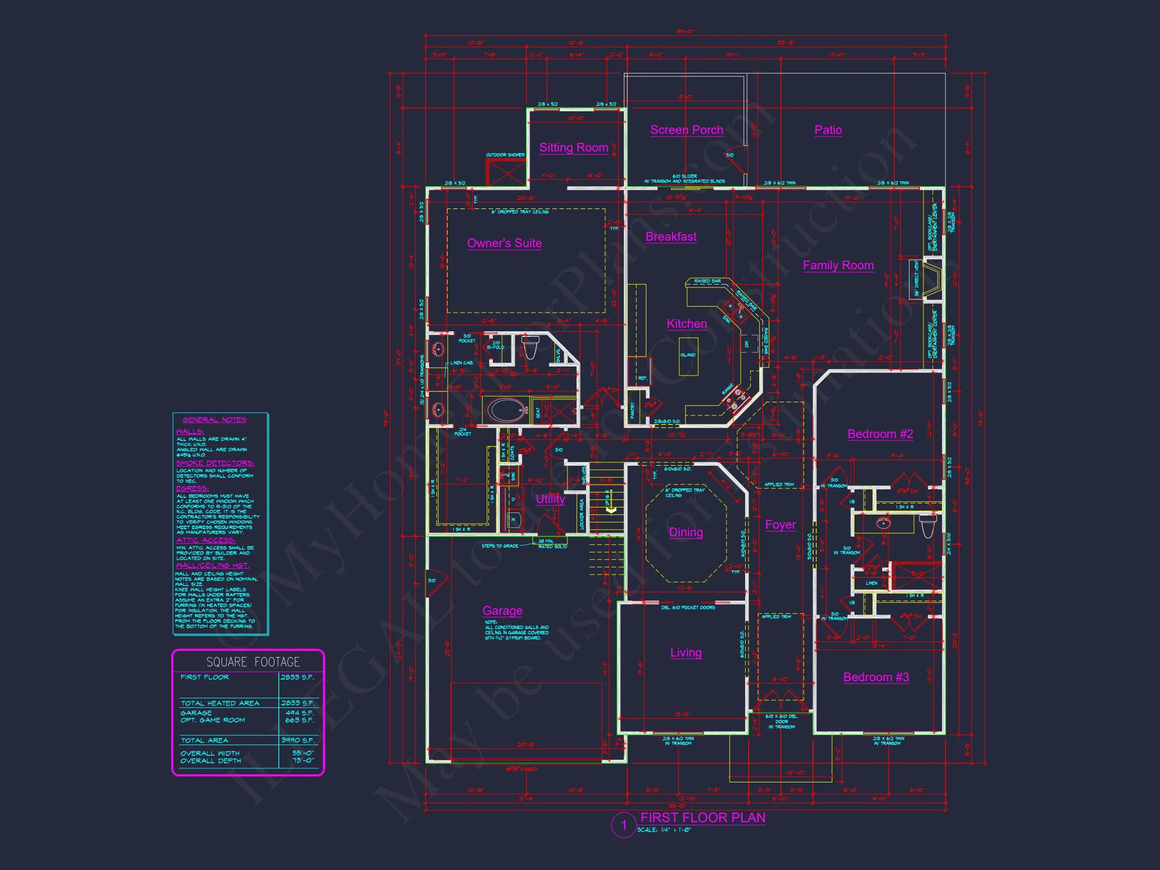 Stunning CAD house Floor Plan with 1.5 Stories and 3 Bedrooms