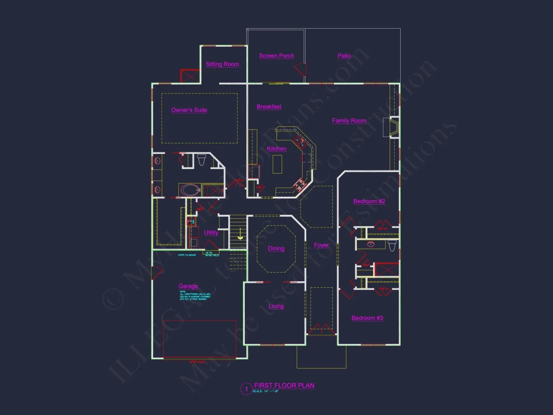 Stunning CAD house Floor Plan with 1.5 Stories and 3 Bedrooms