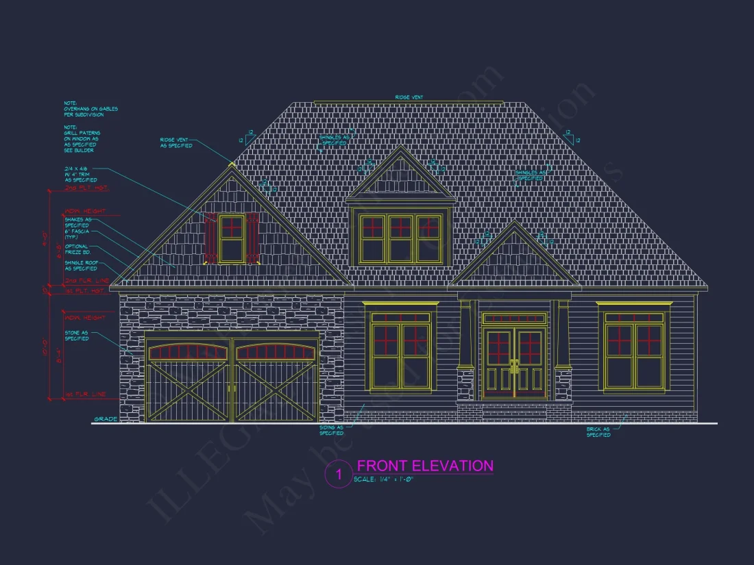 Stunning CAD house Floor Plan with 1.5 Stories and 3 Bedrooms