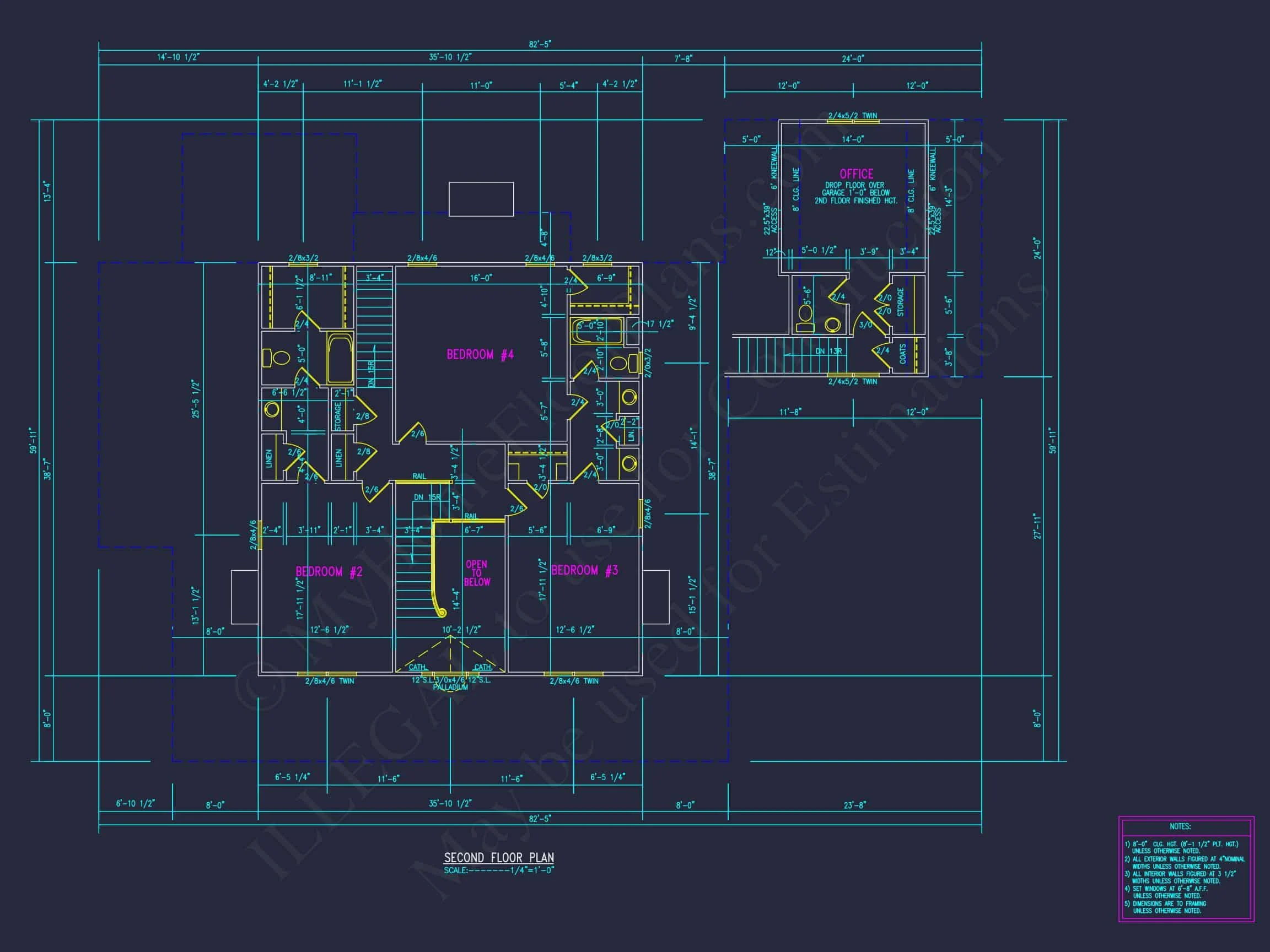 Traditional 2-Story house Plan with 4 Bedrooms and Basement (82'-5"x59'-11")