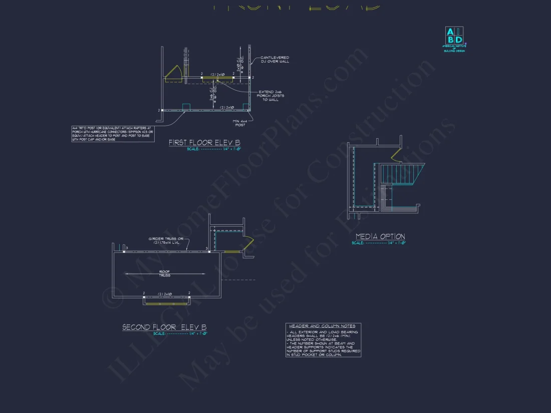 Modern Craftsman house Plan with 2-Story CAD Designed Blueprint
