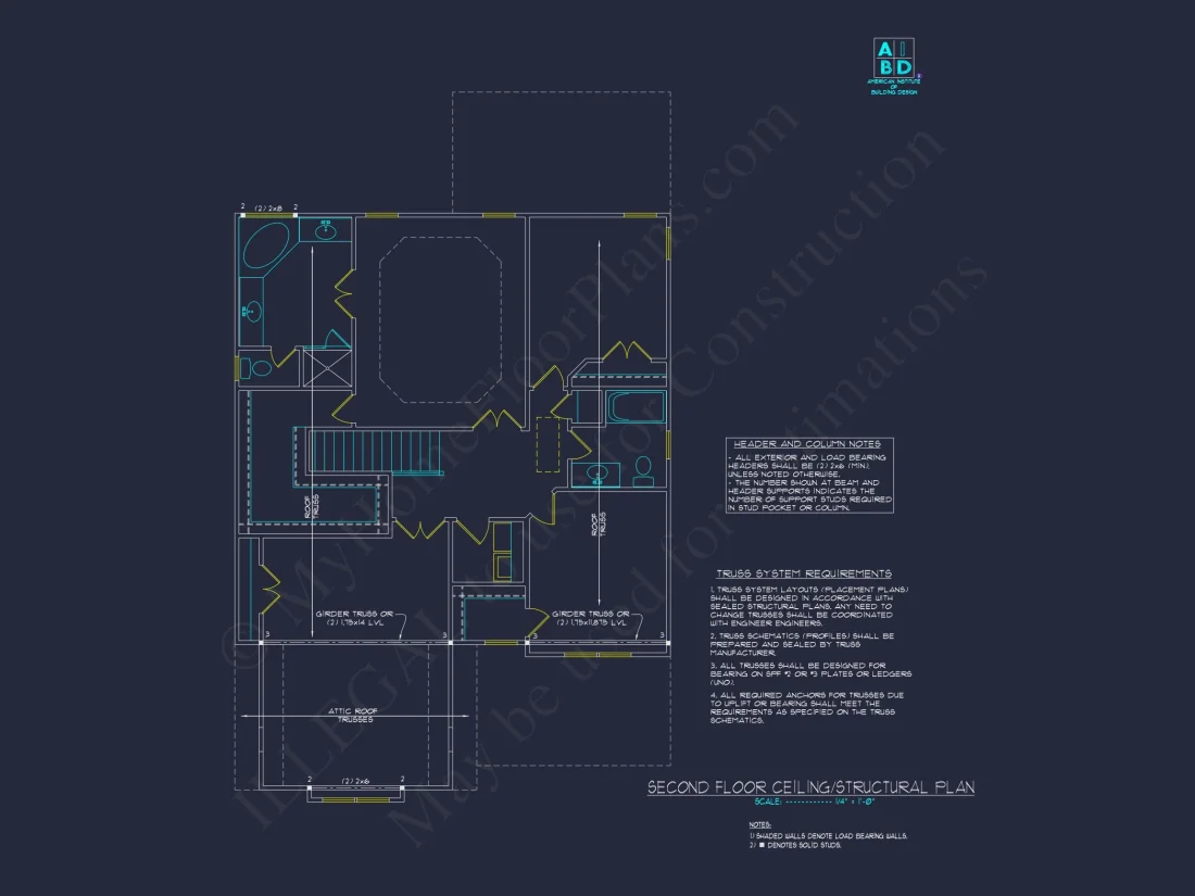 Modern Craftsman house Plan with 2-Story CAD Designed Blueprint