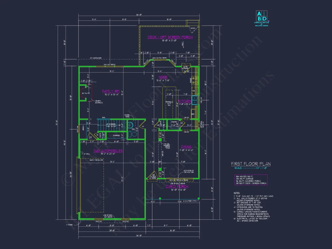 Modern Craftsman house Plan with 2-Story CAD Designed Blueprint