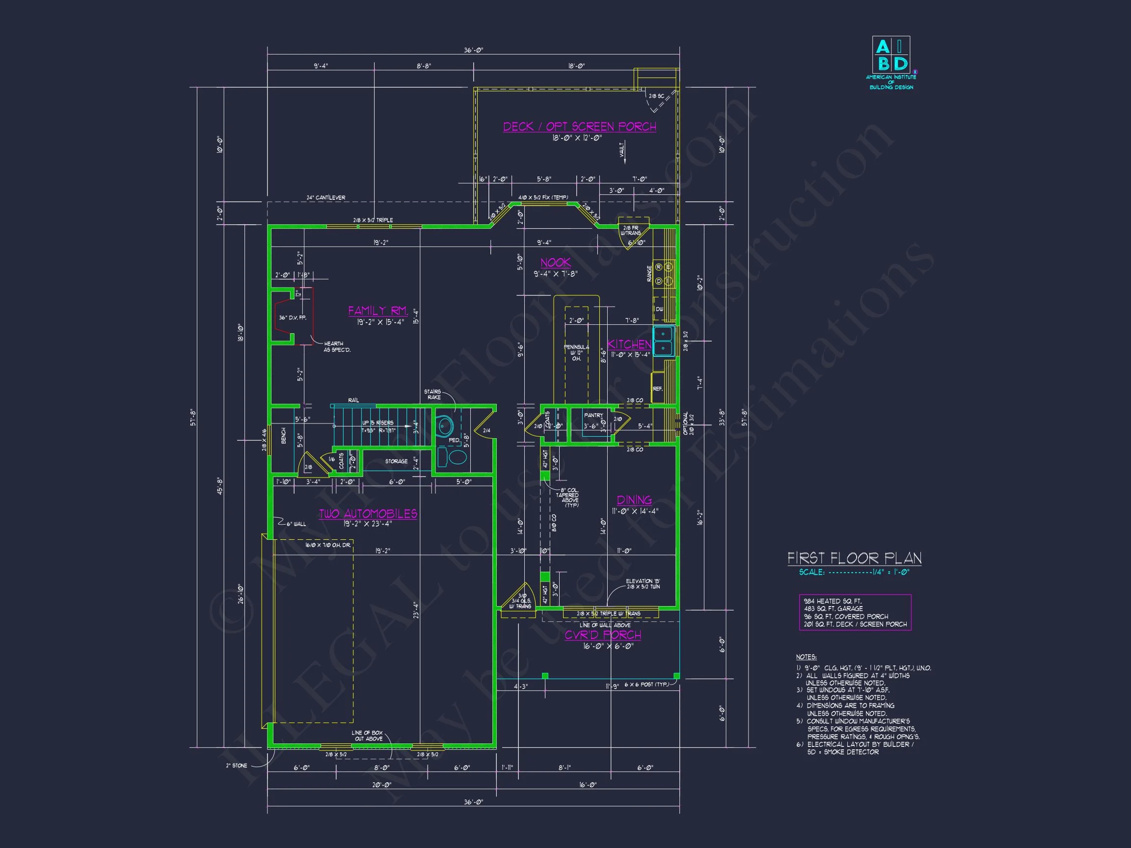 Modern Craftsman house Plan with 2-Story CAD Designed Blueprint
