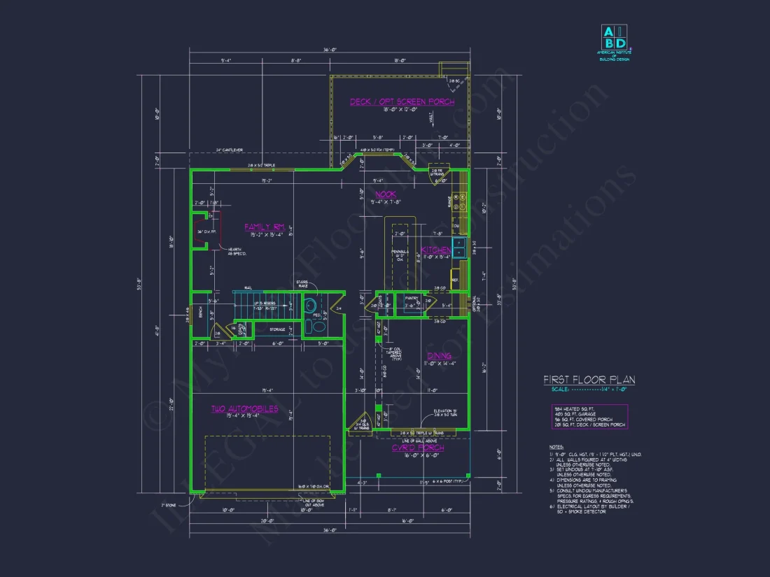 Modern Craftsman house Plan with 2-Story CAD Designed Blueprint