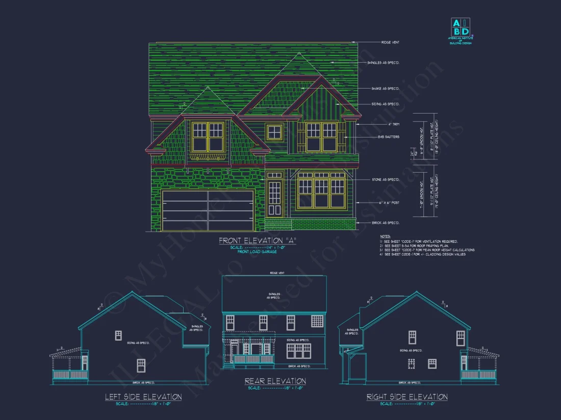 Modern Craftsman house Plan with 2-Story CAD Designed Blueprint