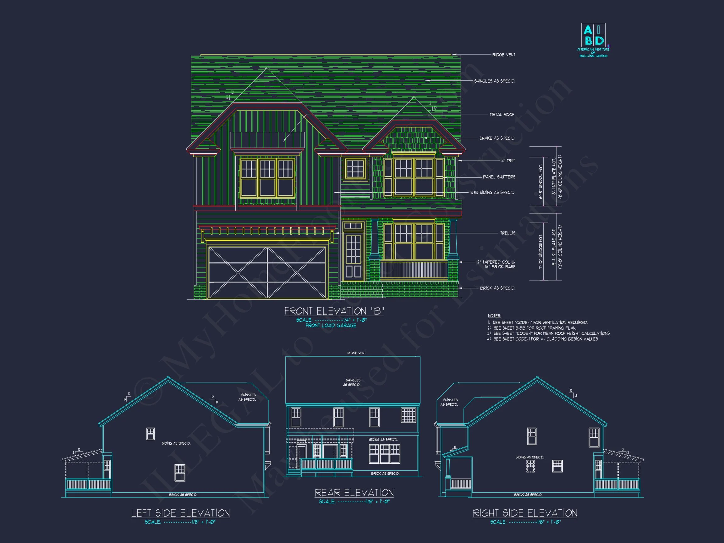 Modern Craftsman house Plan with 2-Story CAD Designed Blueprint