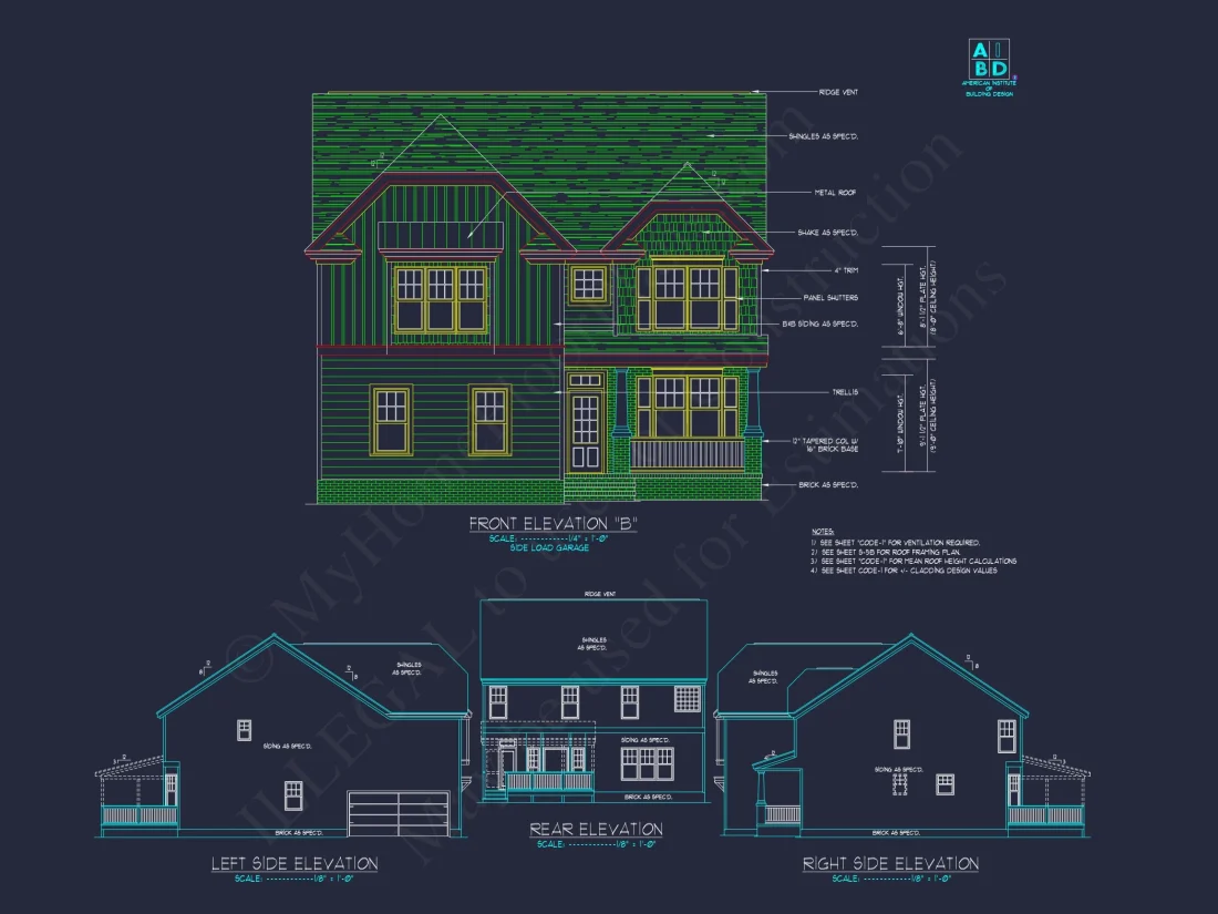 Modern Craftsman house Plan with 2-Story CAD Designed Blueprint