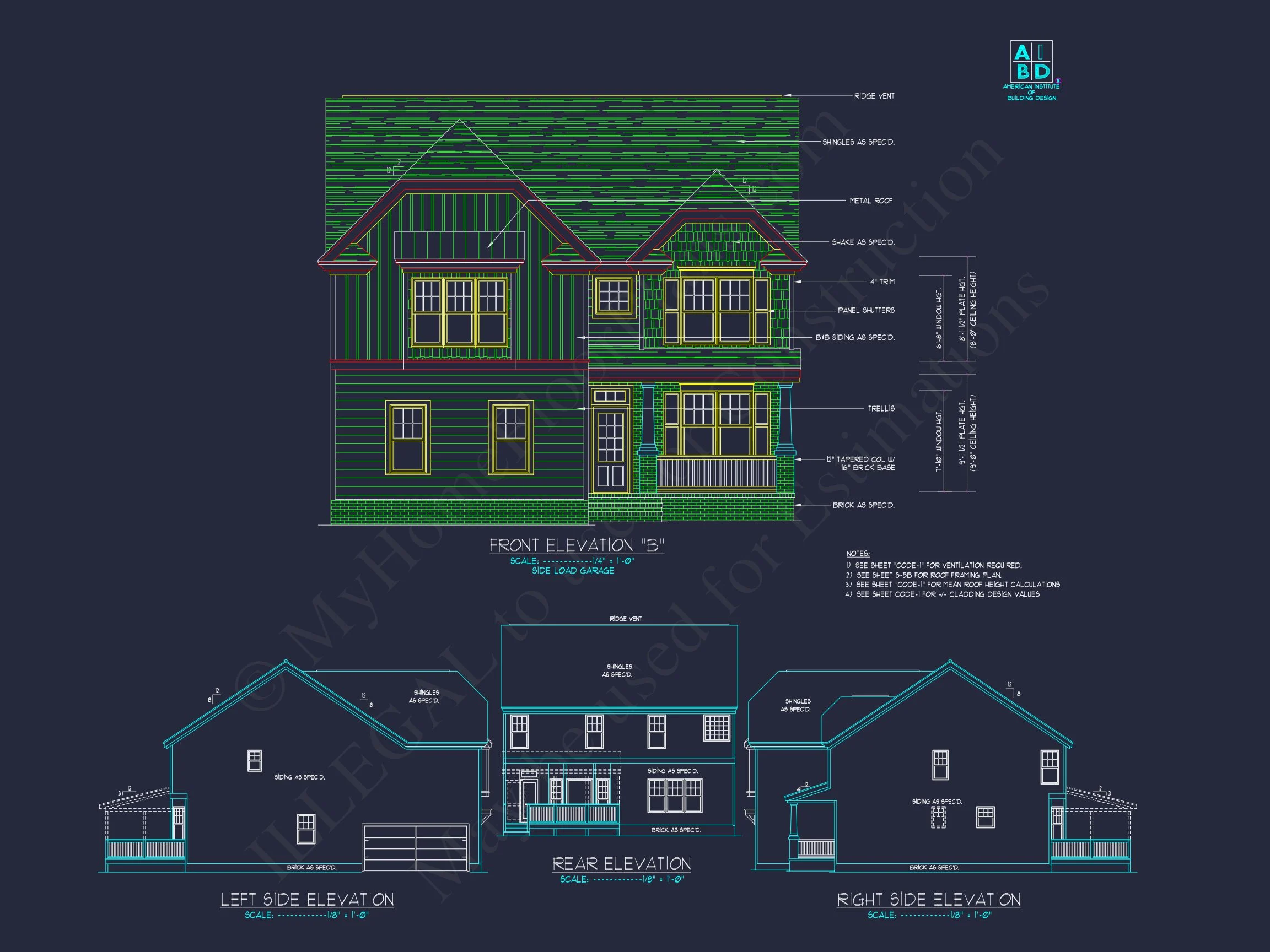 Modern Craftsman house Plan with 2-Story CAD Designed Blueprint