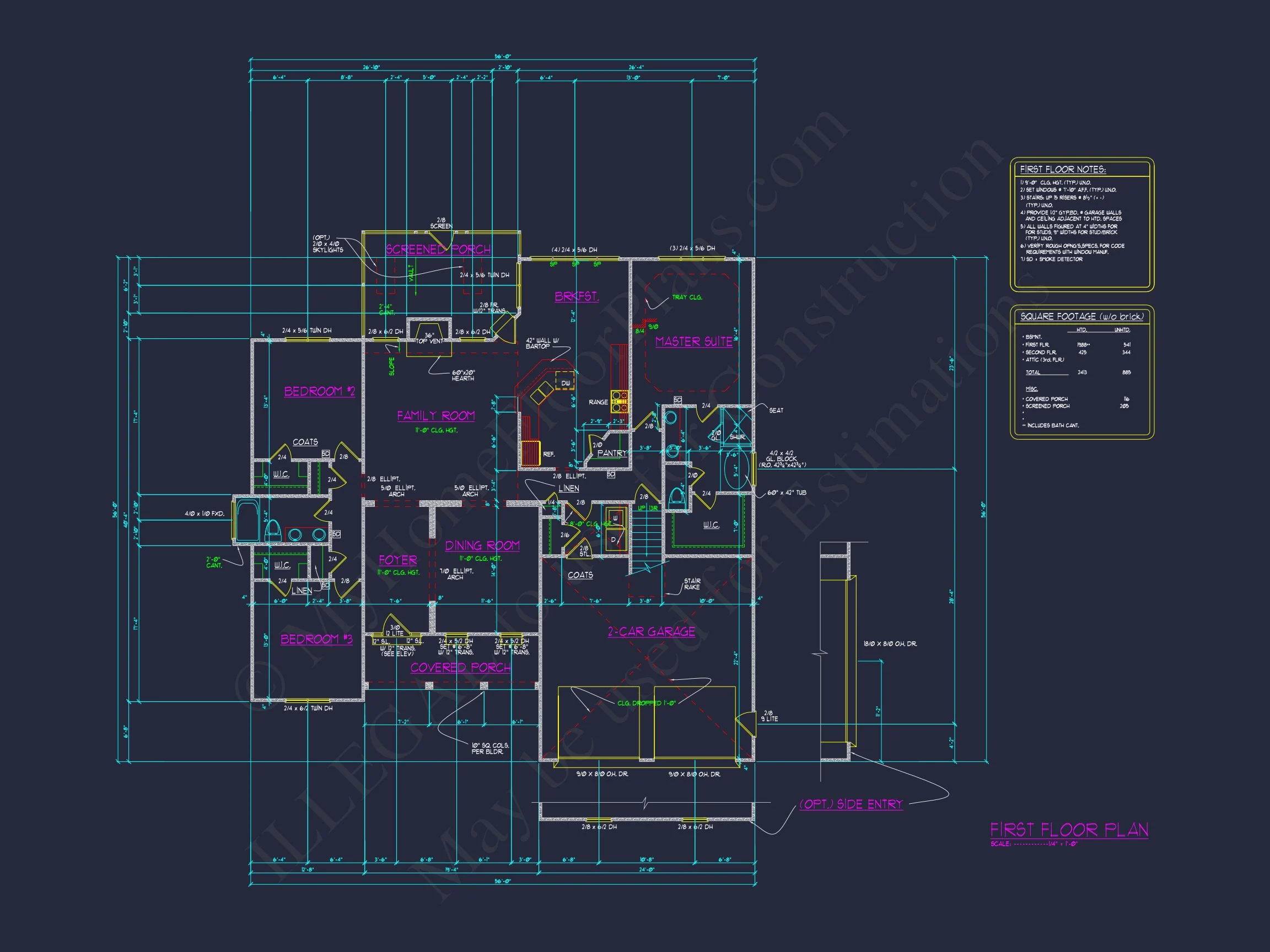 Craftsman house Floor Plan with CAD Designs and Blueprints