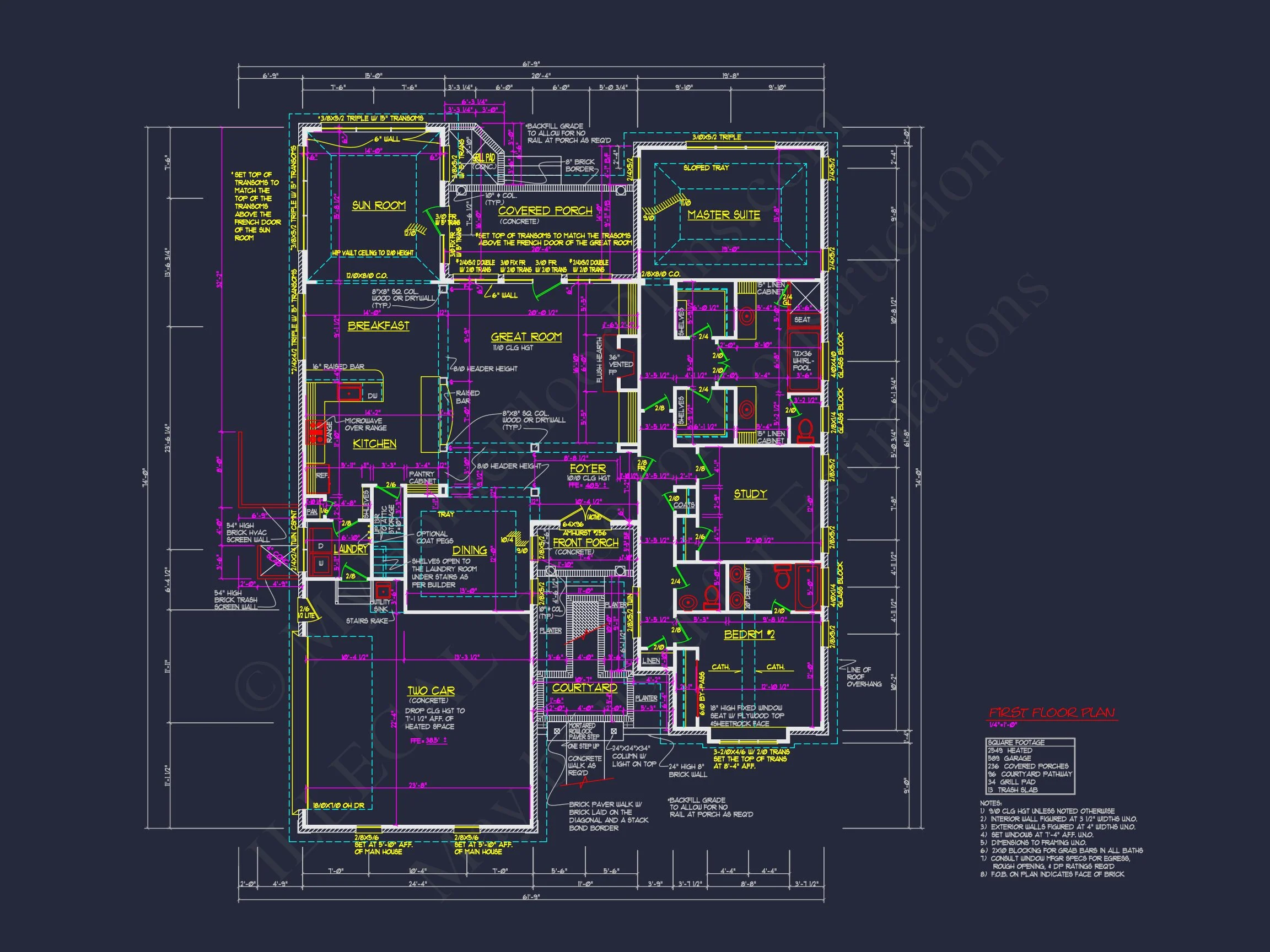 Traditional 3-Bedroom house Plan with Courtyard (Blueprint)