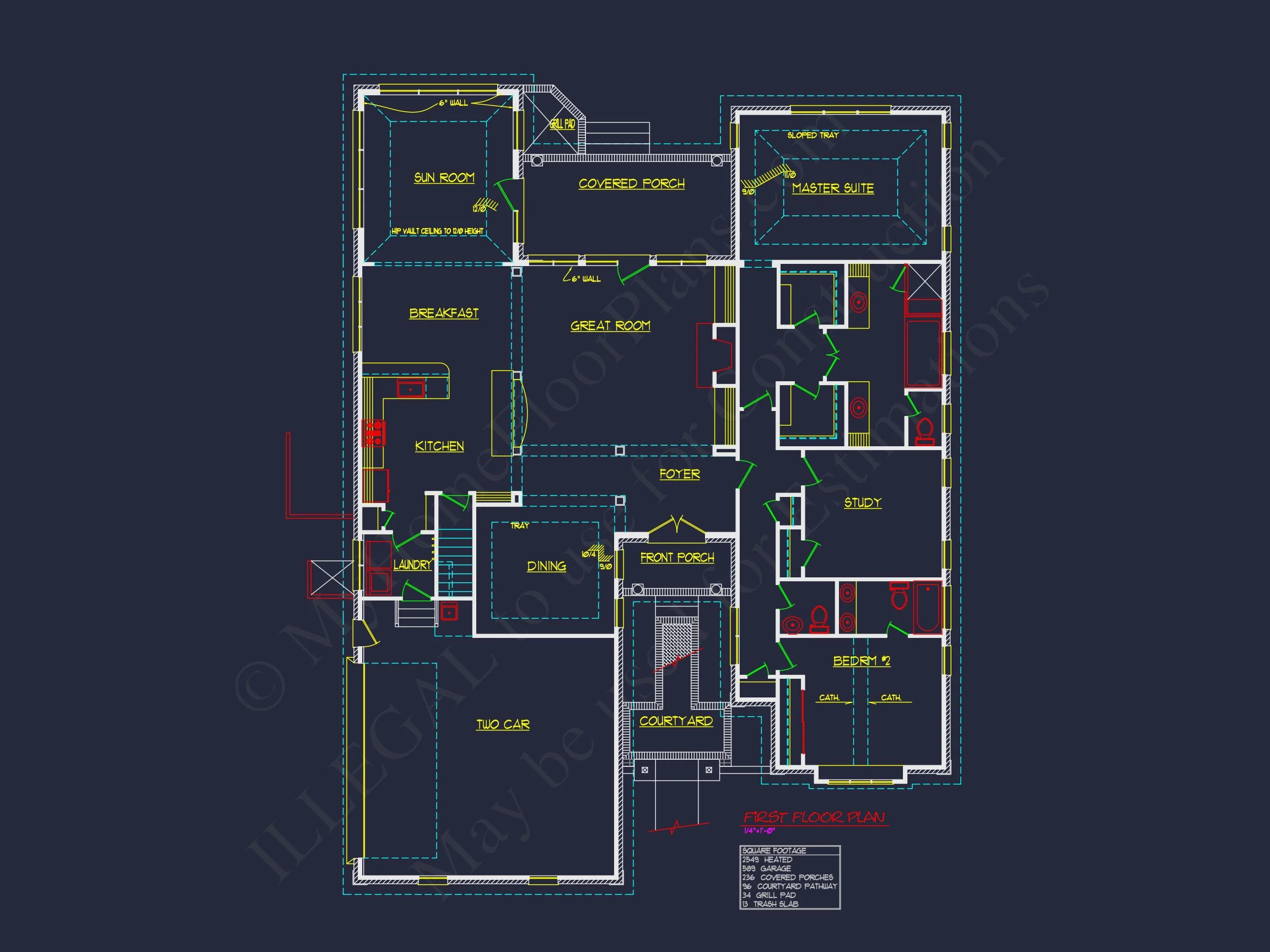 Traditional 3-Bedroom house Plan with Courtyard (Blueprint)
