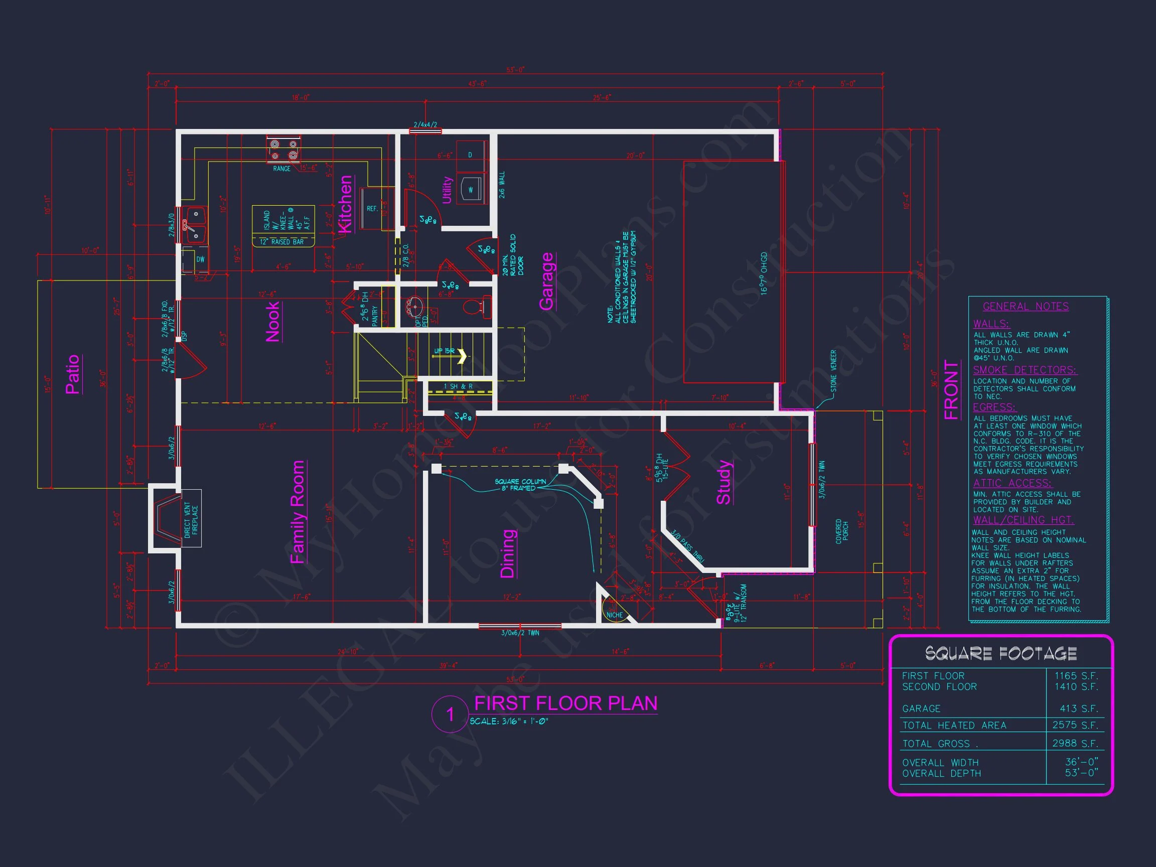 2 Story Traditional house Plan with 4 Bedrooms and Open Floor Plan
